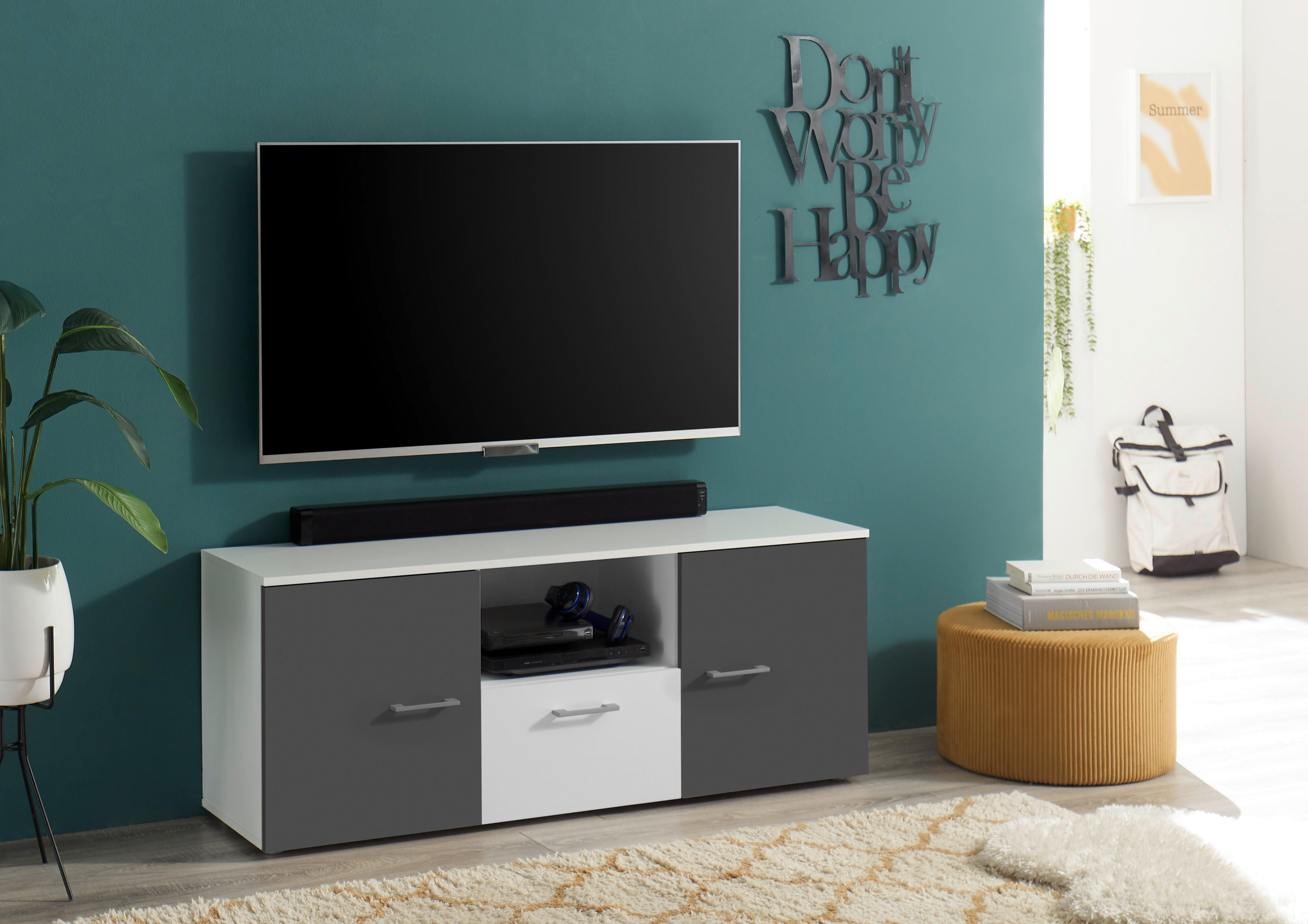 TV-Board Alex weiß Graphit B/H/T: ca. 135x54x37 cm Alex - weiß/Graphit (135,00/54,00/37,00cm)