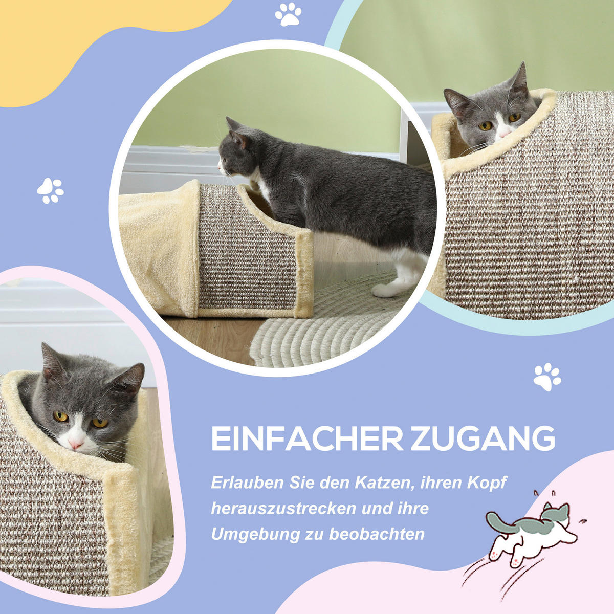 PawHut Katzentunnel beige Spanplatte B/H/L: ca. 38x29x107 cm Katzentunnel - beige (107,00/38,00/29,00cm) - PawHut