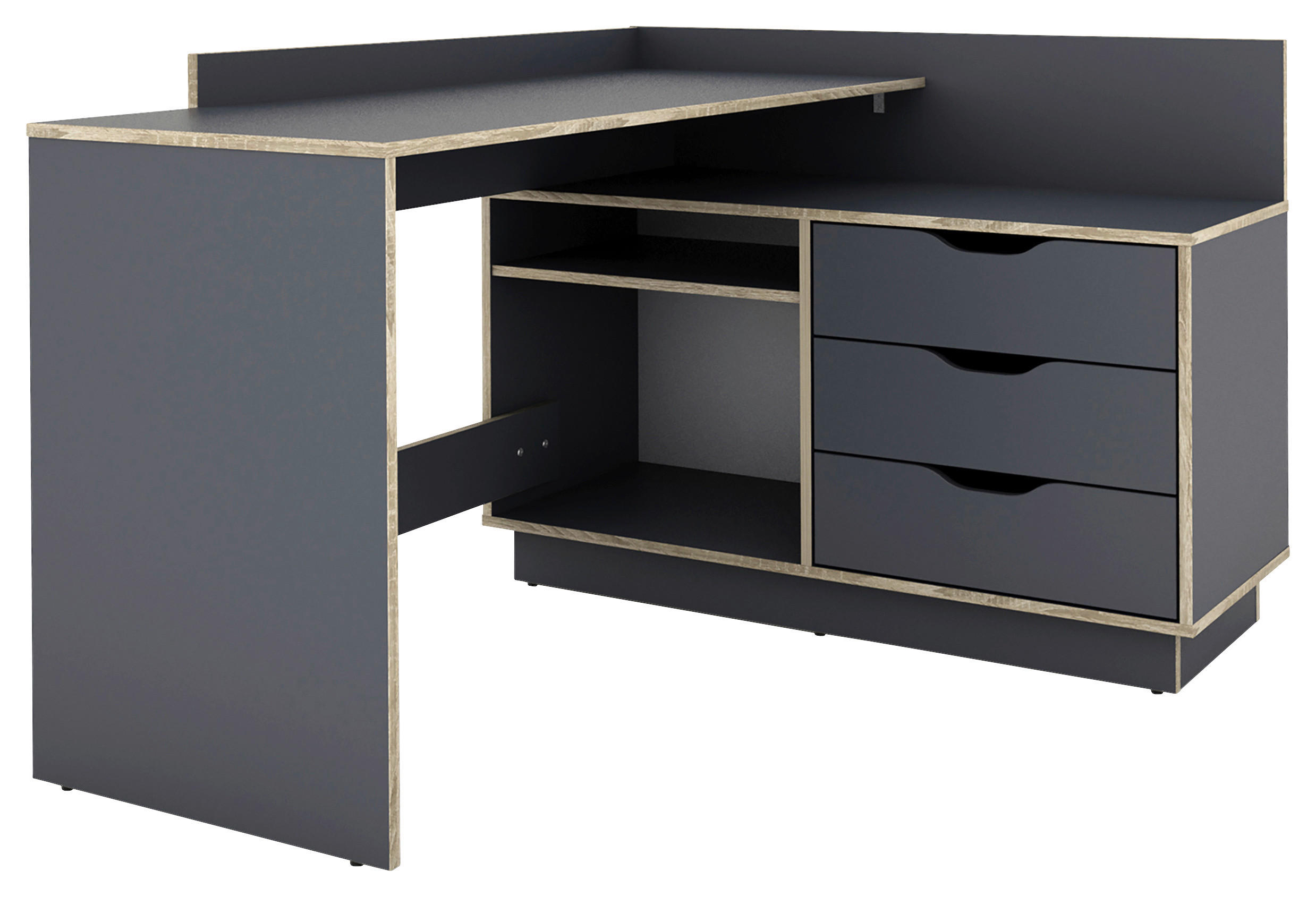 Winkelschreibtisch BELFAST anthrazit Eiche Optik B/H/T: ca. 129x83,5x105 cm BELFAST - Eiche/anthrazit (129,00/83,50/105,00cm) - byLIVING