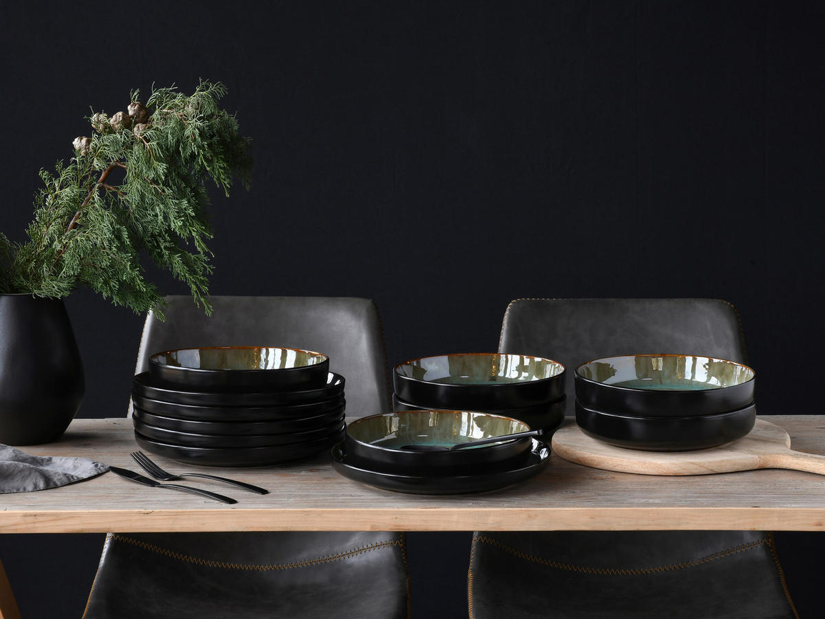 CreaTable Tafelservice Nordic Fjord grün Steinzeug 12 tlg. Nordic Fjord - grün - CreaTable