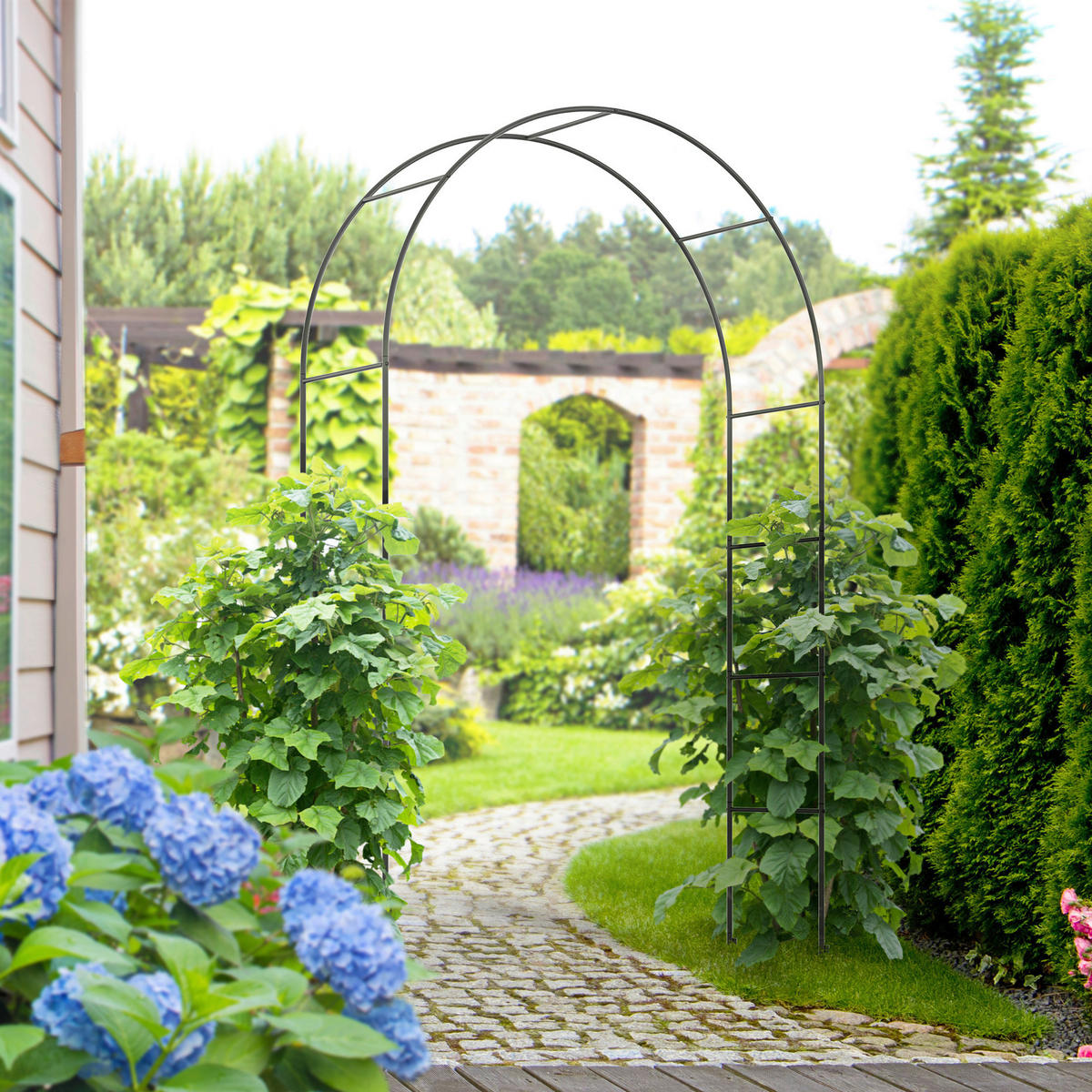 Outsunny Rosenbogen mit Metallrahmen schwarz B/H/L: ca. 40x240x140 cm Rosenbogen_mit_Metallrahmen - schwarz (140,00/40,00/240,00cm) - Outsunny