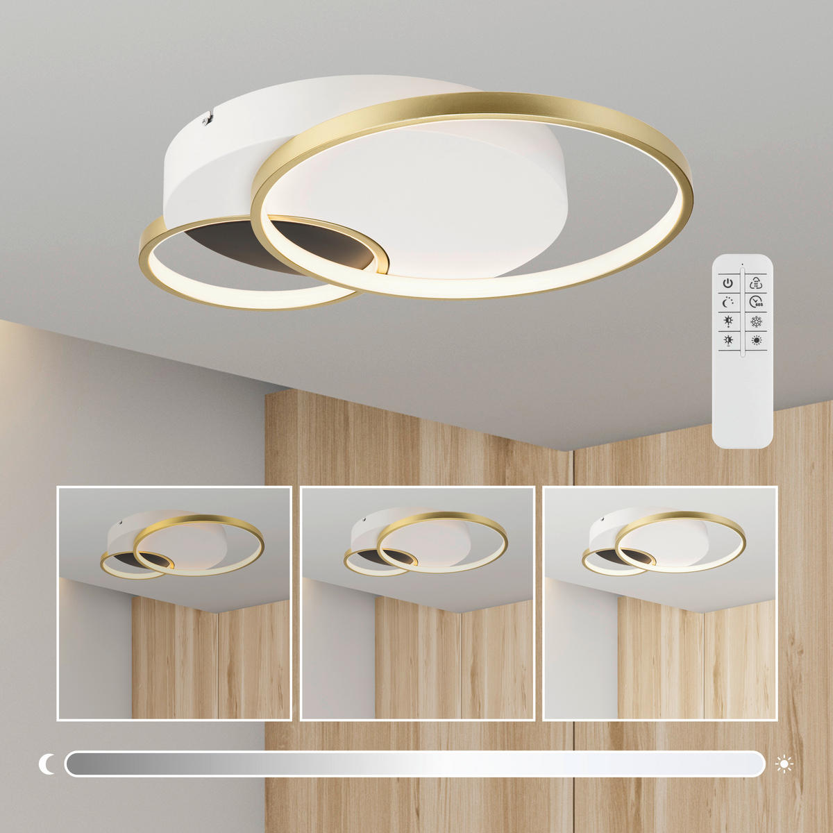 Lamkur LED-Deckenleuchte BENITO 50973 gold weiß Stahl PVC H/L: ca. 7x57 cm 3 Brennstellen Benito - gold/weiß (57,00cm) - Lamkur