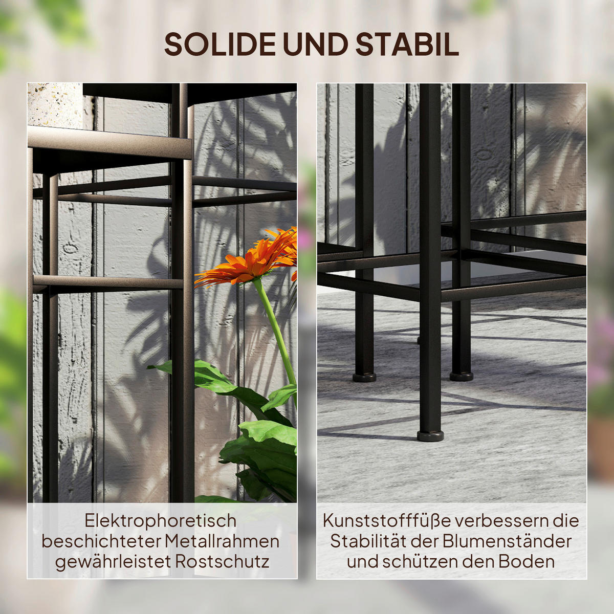 Outsunny Pflanzenständer 3er Set blau Metall B/H/L: ca. 28x71x28 cm Pflanzenständer 3er Set - blau (28,00/28,00/71,00cm) - Outsunny