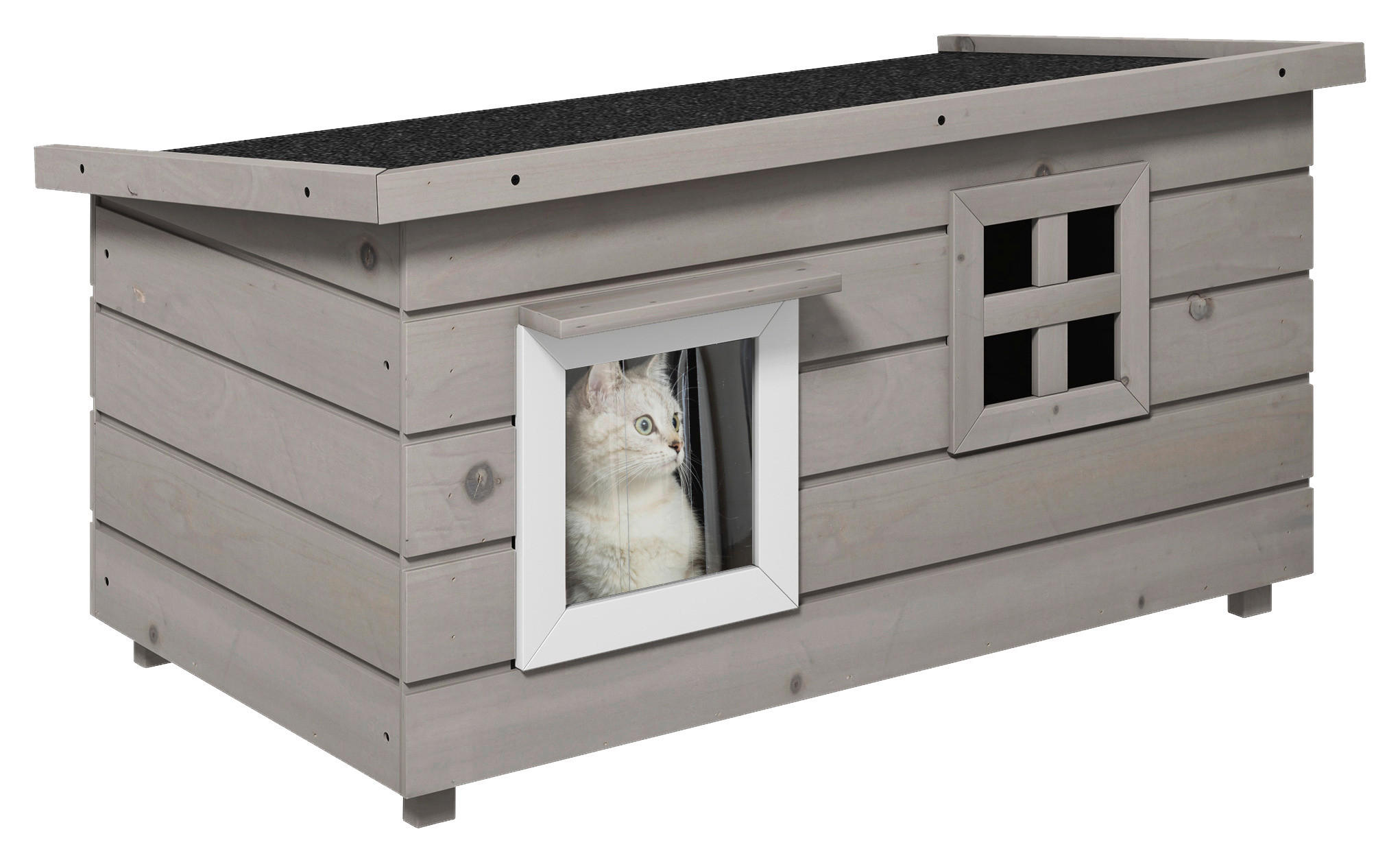 PawHut Katzen-Zubehör schwarz Edelstahl B/H/L: ca. 52x87x44 cm Katzenhaus - weiß/schwarz (44,00/52,00/87,00cm) - PawHut