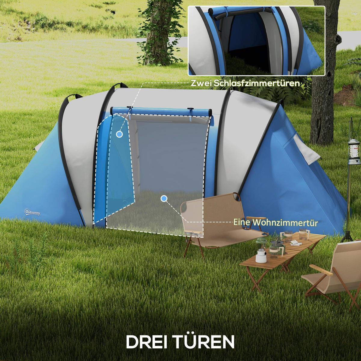 Outsunny Tunnelzelt B/H/L: ca. 220x180x450 cm Tunnelzelt - blau (450,00/220,00/180,00cm) - Outsunny
