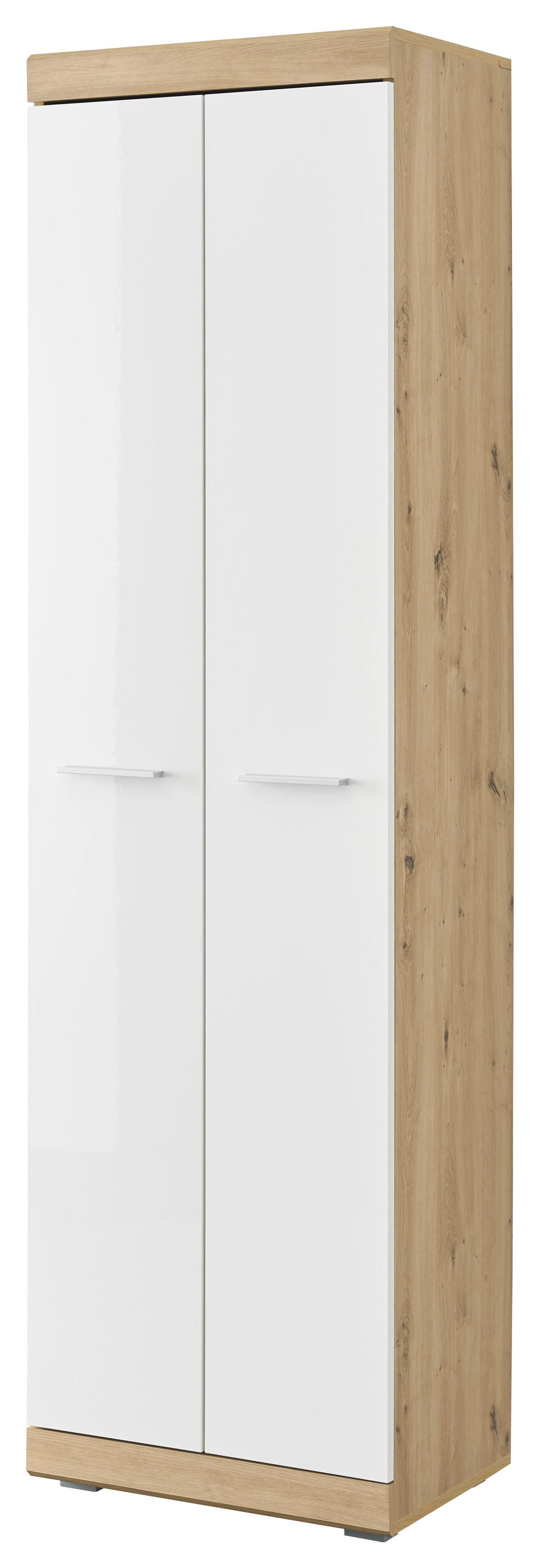Garderobenschrank Nola Eiche Artisan Nachbildung weiß Hochglanz B/H/T: ca. 55x195x38 cm Nola - Eiche/weiß (55,00/195,00/38,00cm)