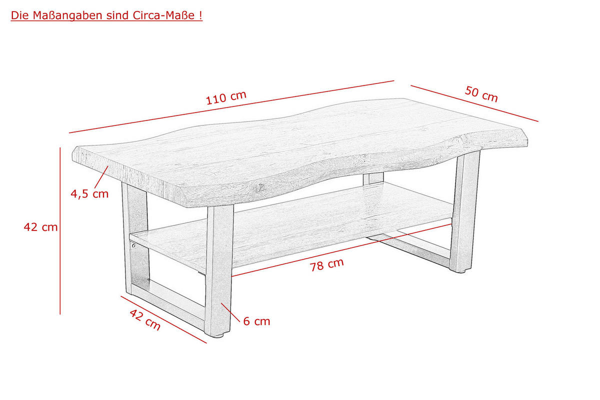 Couchtisch Gabriel grau B/H/T: ca. 110x42x60 cm Gabriel - grau (110,00/42,00/60,00cm) - Hela