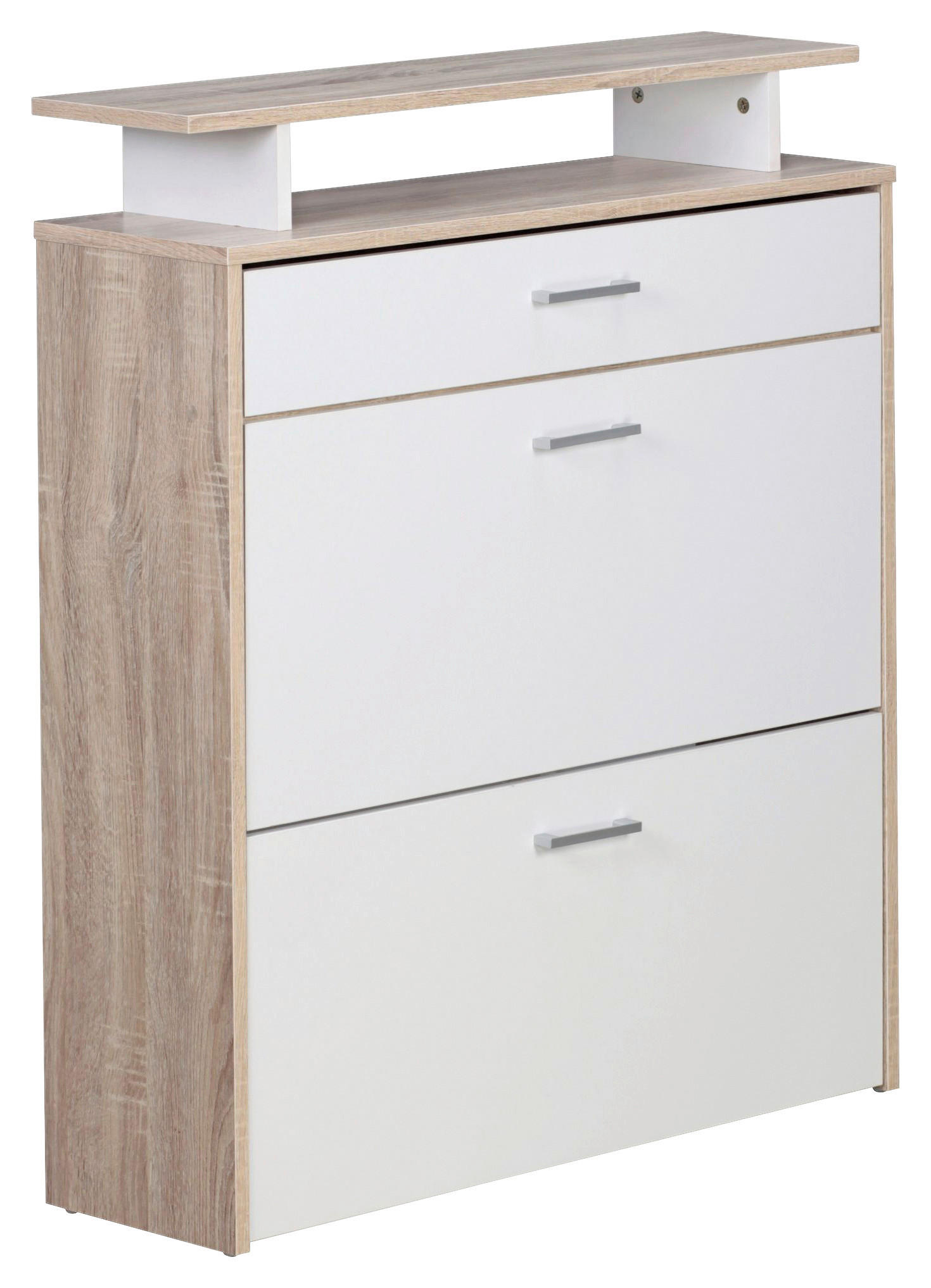 Schuhschrank Eiche Sonoma Nachbildung weiß B/H/T: ca. 80x95x24 cm Schuhschrank - Eiche/weiß (80,00/95,00/24,00cm) - Wohnling