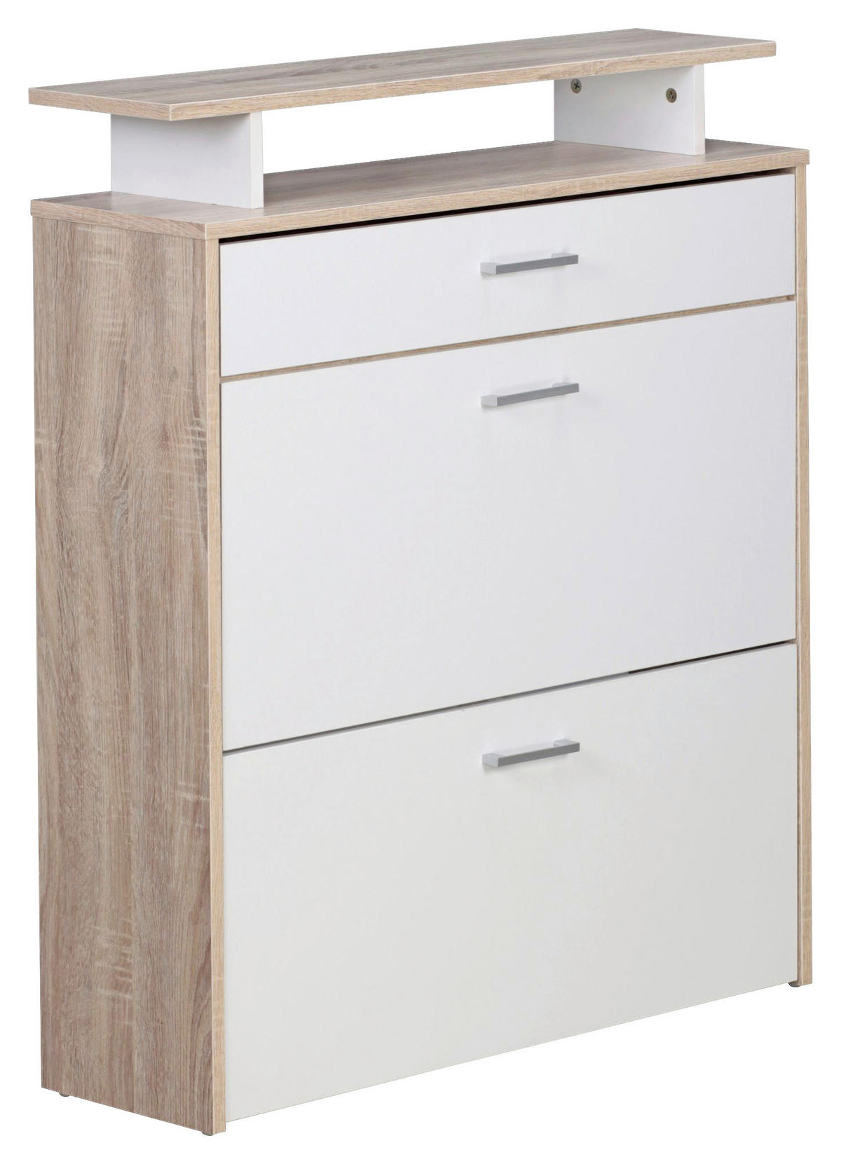 Schuhschrank Eiche Sonoma Nachbildung weiß B/H/T: ca. 80x95x24 cm Schuhschrank - Eiche/weiß (80,00/95,00/24,00cm) - Wohnling