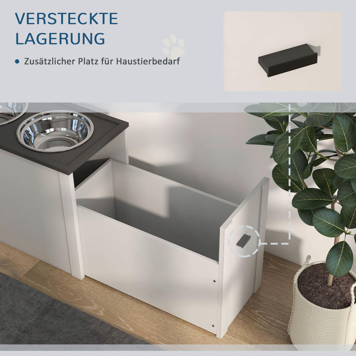 PawHut Futterstation weiß MDF B/H/L: ca. 30x42x60 cm Futterstation - weiß (60,00/30,00/42,00cm) - PawHut