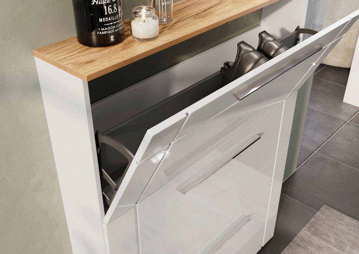 Schuhschrank Astona weiß weiß Hochglanz B/H/T: ca. 100x129x20 cm Astona - weiß (100,00/129,00/20,00cm)