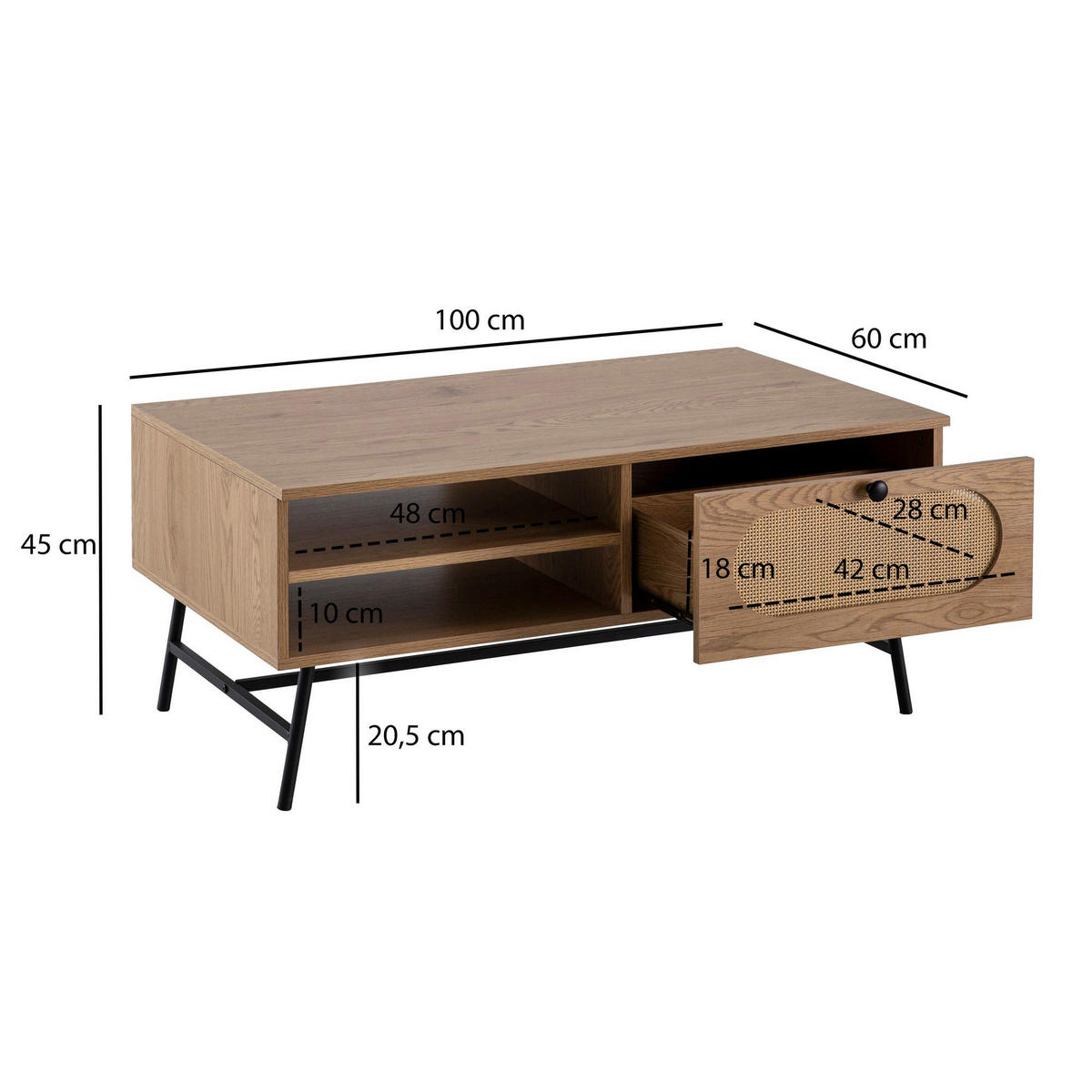 Couchtisch Eiche Nachbildung B/H/T: ca. 100x45x60 cm Couchtisch - Eiche (100,00/45,00/60,00cm) - Wohnling