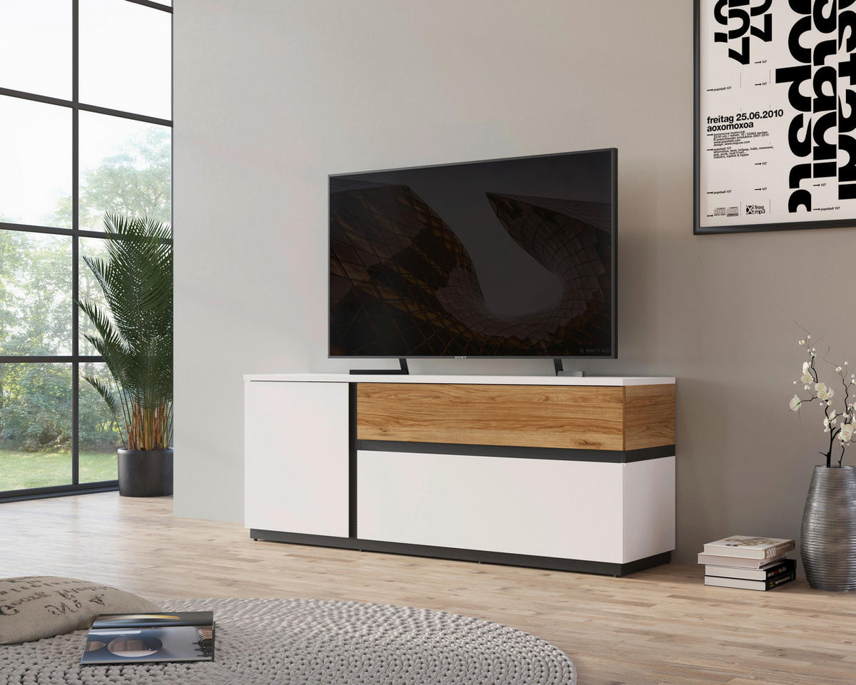 TV-Lowboard Novena weiß Eiche Catania Nachbildung schwarz matt B/H/T: ca. 160x63x40 cm Novena - weiß/schwarz (160,00/63,00/40,00cm)