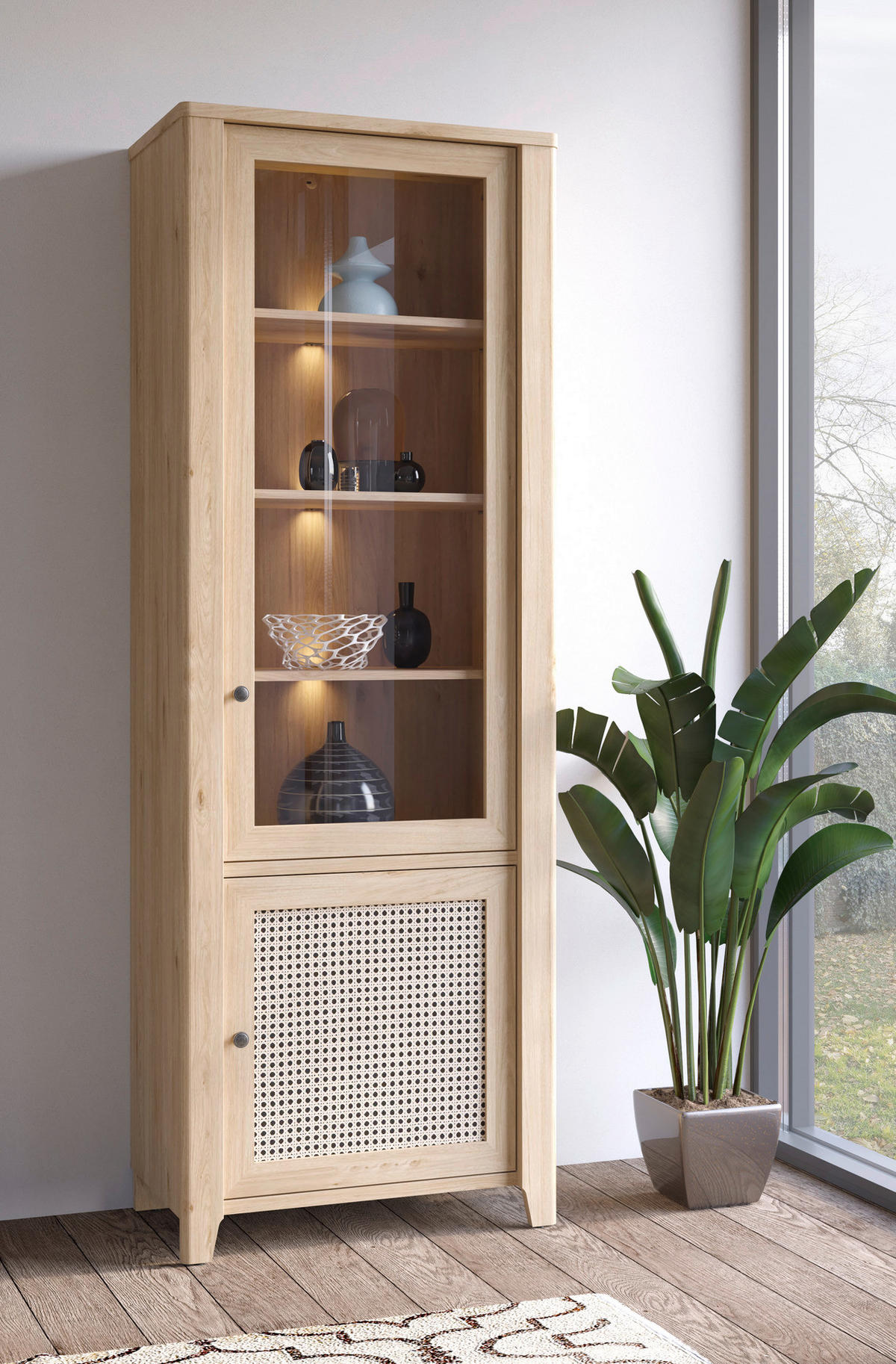 Standvitrine Cestino Jackson Hickory Nachbildung B/H/T: ca. 73x206x42 cm Cestino - (73,00/206,00/42,00cm)