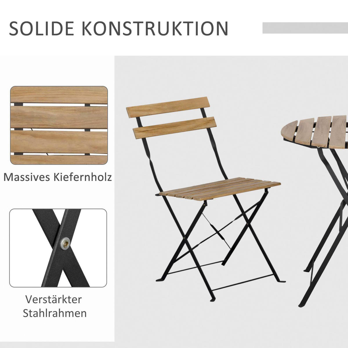 Outsunny Gartenmöbel-Set natur Metall B/L: ca. 42x42 cm Balkonset - natur (42,00/42,00cm) - Outsunny