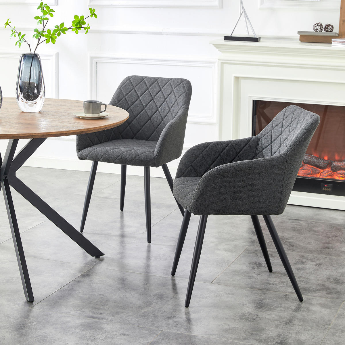 Stuhl LEA, 2er Set anthrazit schwarz Webstoff B/H/T: ca. 56x83x60 cm LEA, 2er Set - schwarz/anthrazit (56,00/83,00/60,00cm) - xonox.home