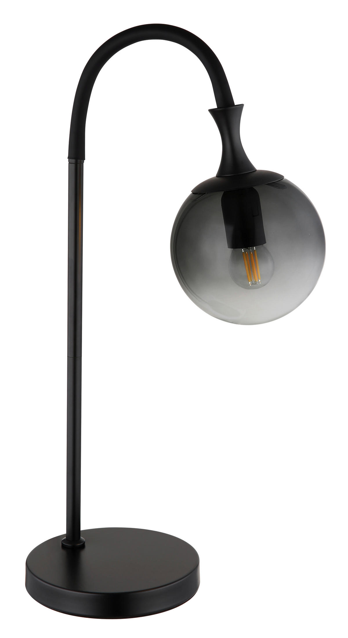 GLOBO Tischleuchte mattschwarz Rauch Kunststoff Metall Glas B/H/T: ca. 22,5x57,5x18 cm E27 1 Brennstellen DALTON - mattschwarz/Rauch (22,50/57,50/18,00cm) - GLOBO