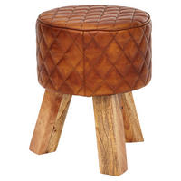 Wohnling Sitzhocker braun natur Leder Echtholz B/H/T: ca. 35x46x35 cm Sitzhocker - braun/natur (35,00/46,00/35,00cm) - Wohnling