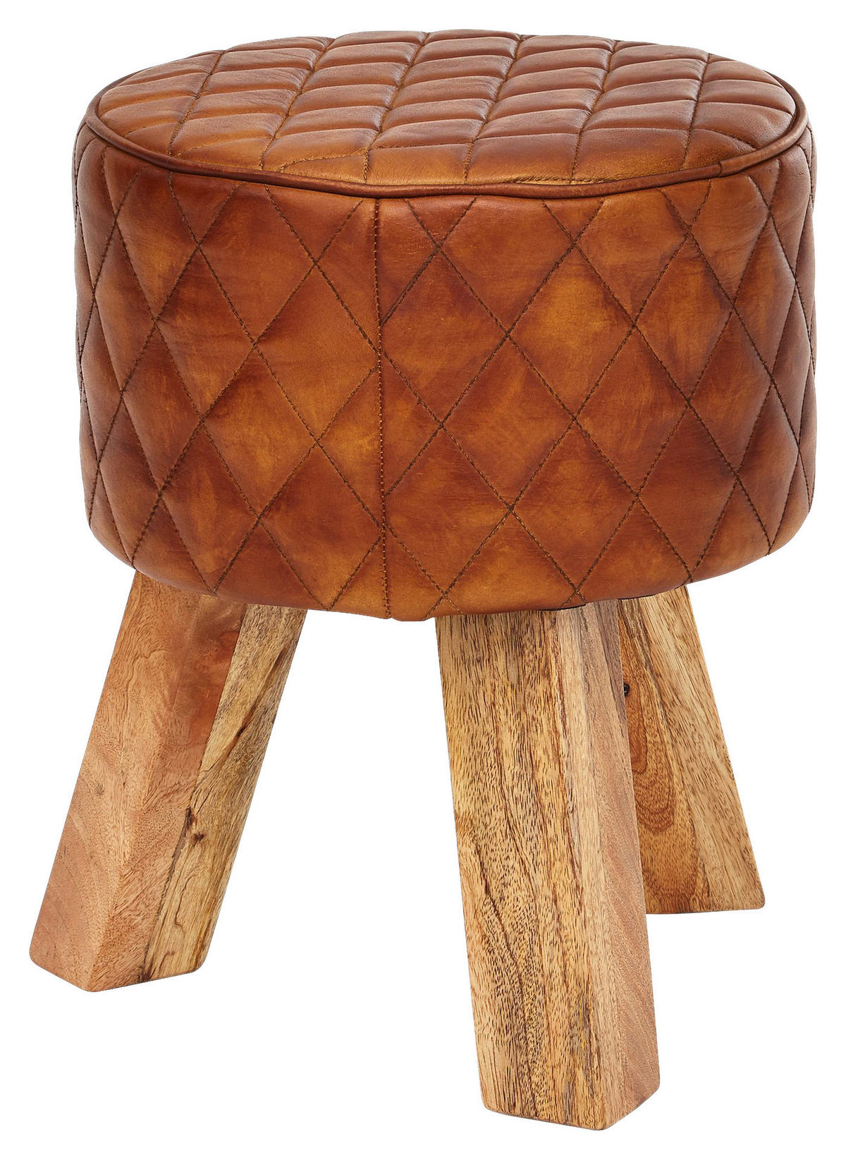 Wohnling Sitzhocker braun natur Leder Echtholz B/H/T: ca. 35x46x35 cm Sitzhocker - braun/natur (35,00/46,00/35,00cm) - Wohnling