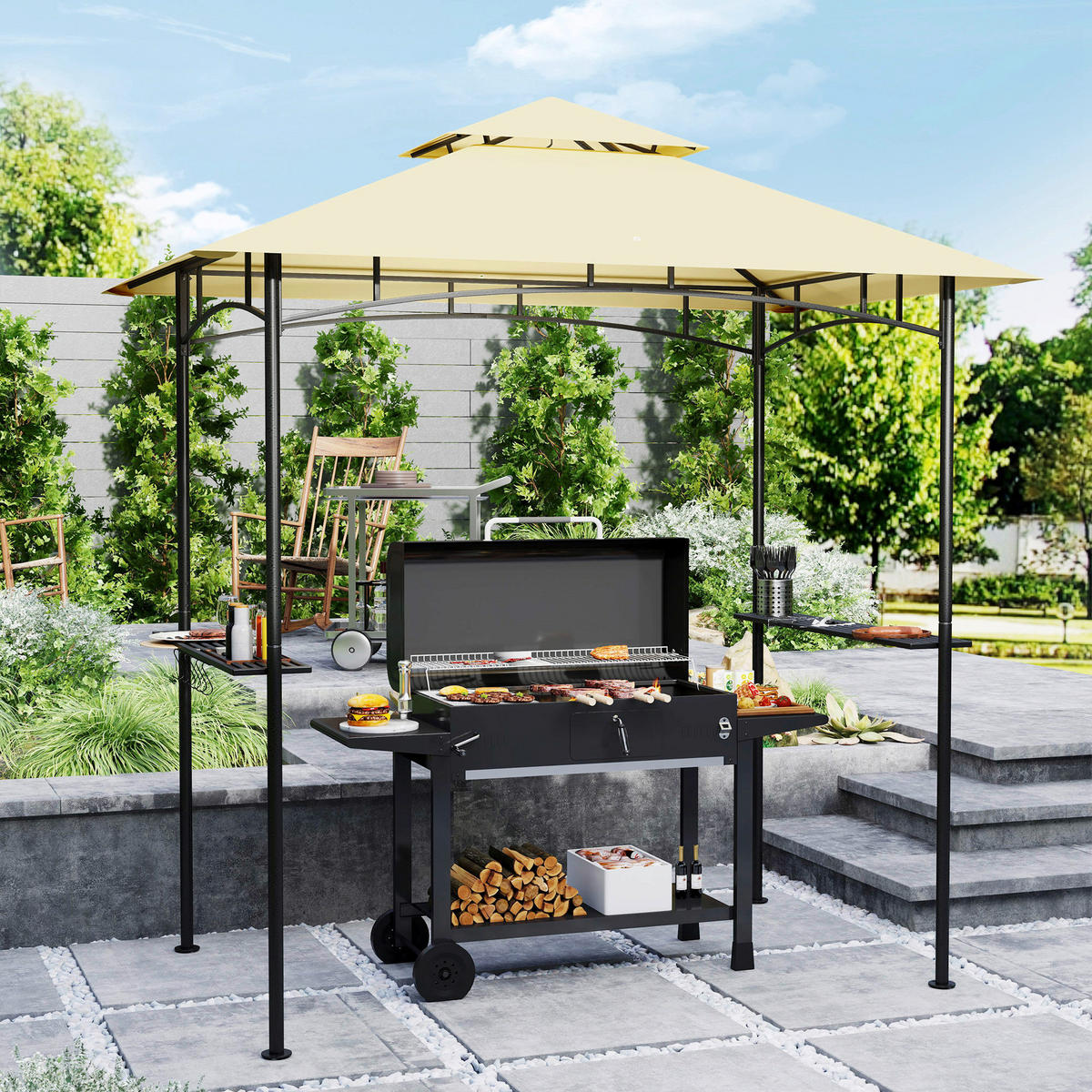 Outsunny Grillpavillon beige Metall B/H/L: ca. 150x258x240 cm Grillpavillon - beige (240,00/150,00/258,00cm) - Outsunny