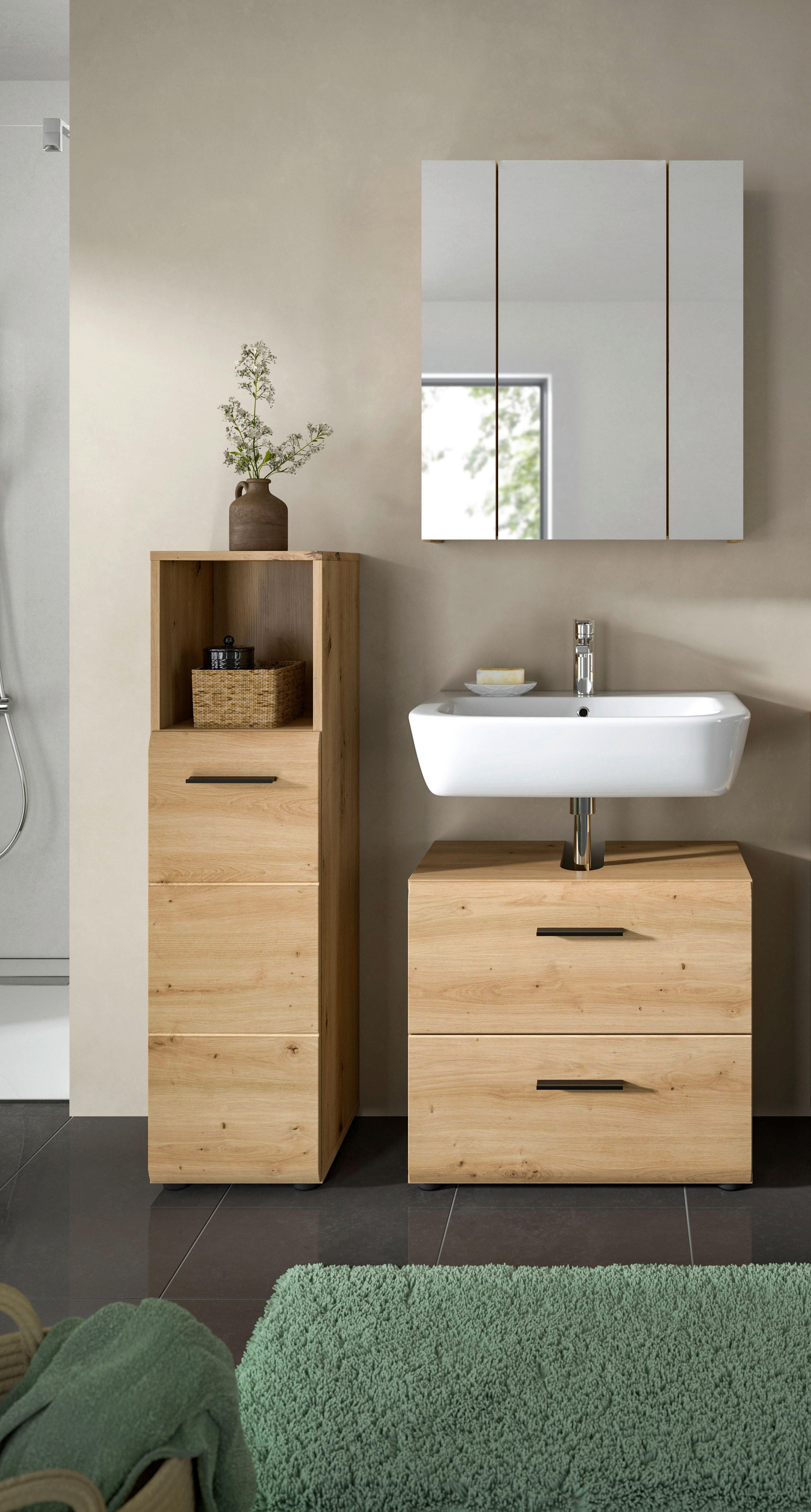 Badezimmer-Set Ice Artisan Oak Nachbildung B/H/T: ca. 105x185x30 cm Ice - (105,00/185,00/30,00cm) - xonox.home
