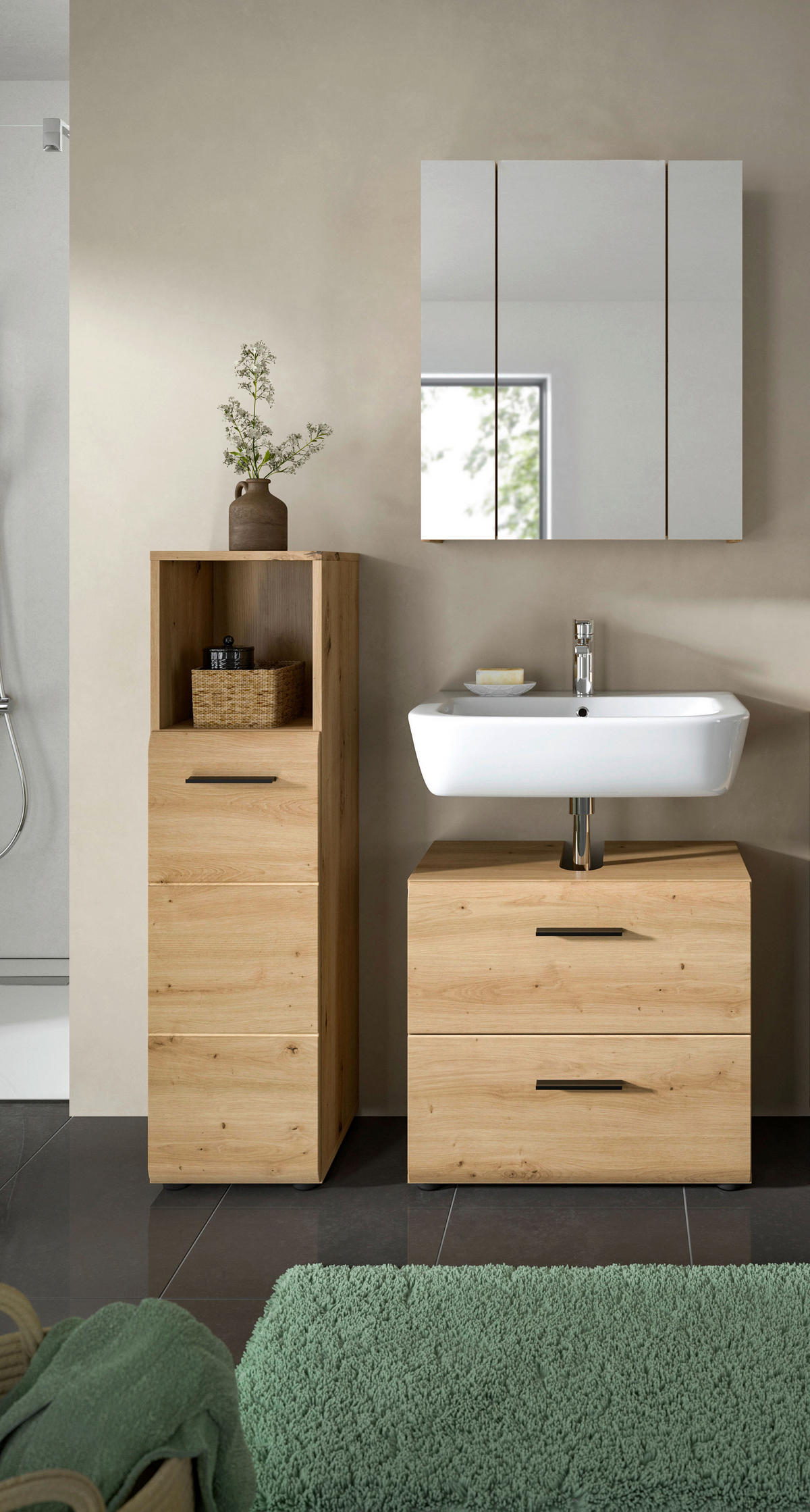 Badezimmer-Set Ice Artisan Oak Nachbildung B/H/T: ca. 105x185x30 cm Ice - (105,00/185,00/30,00cm) - xonox.home
