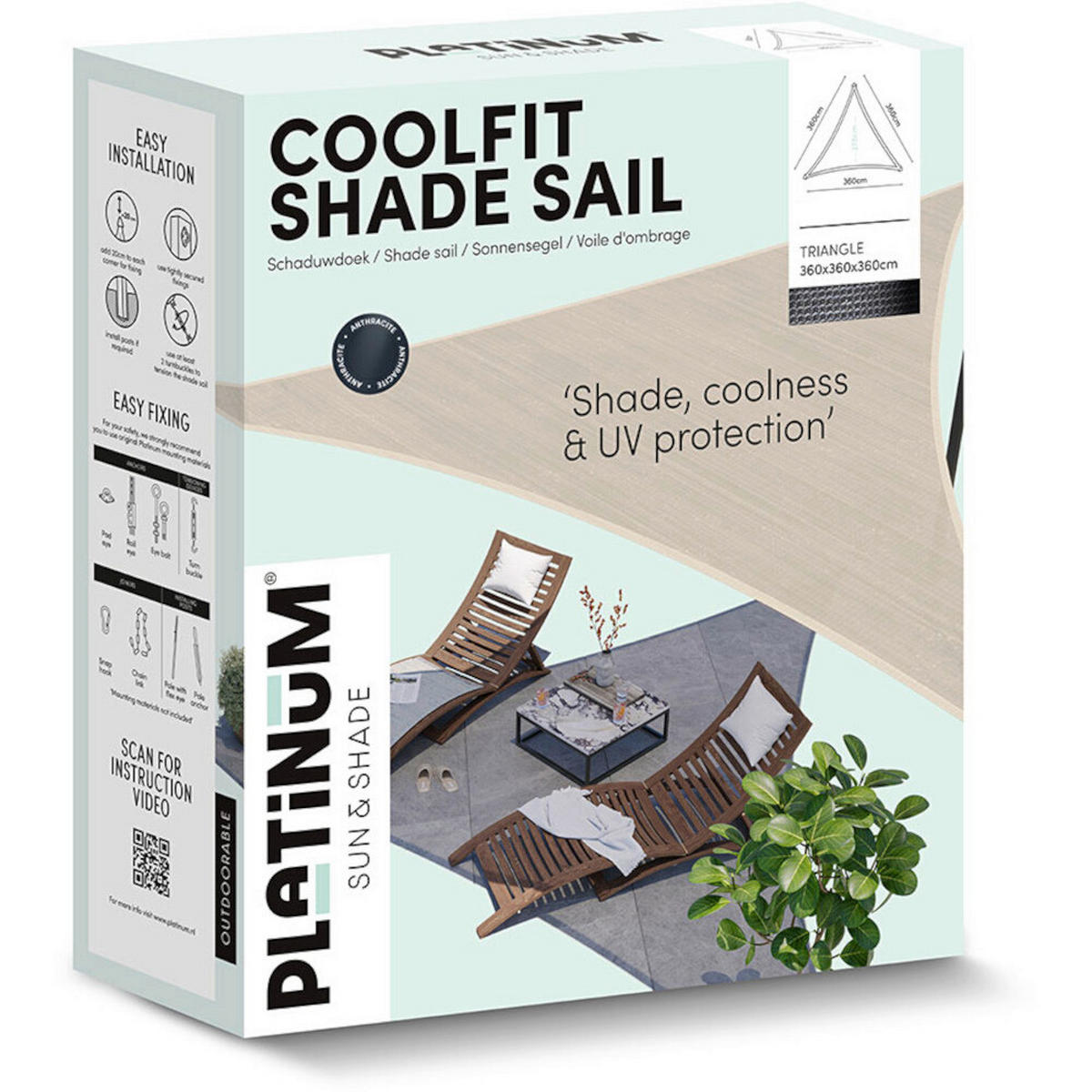 PLATINUM Sonnensegel Coolfit altweiß Polyethylen B/H/L: ca. 360x1x360 cm Coolfit - altweiß (360,00/360,00/1,00cm) - PLATINUM