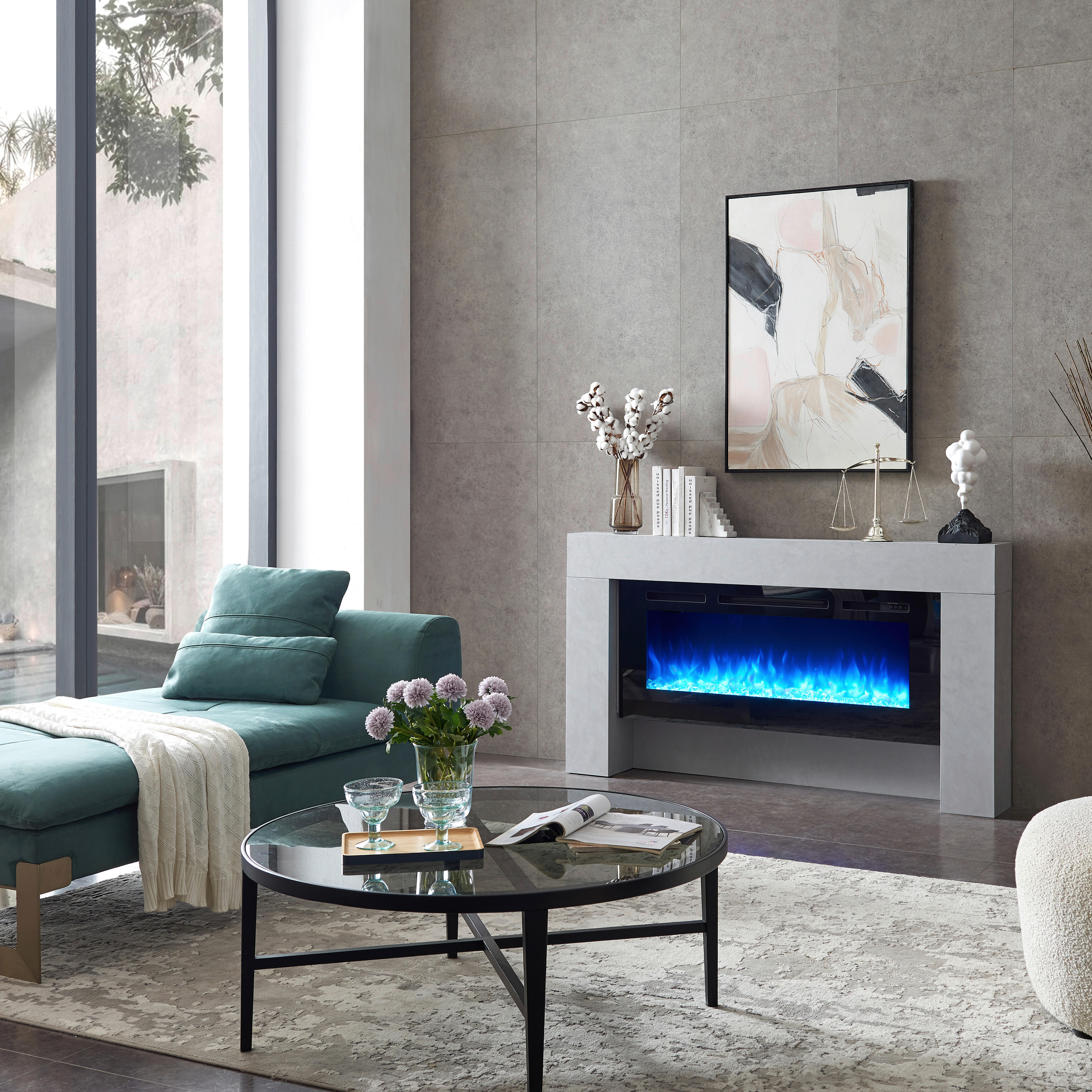 Balderia Elektrischer Kamin Elektrischer-Kamin Zeus grau MDF B/H/T: ca. 88x161x21 cm Elekt.-Kamin Zeus EF173D-MT173F-CG - grau (88,00/161,00/21,00cm) - Balderia