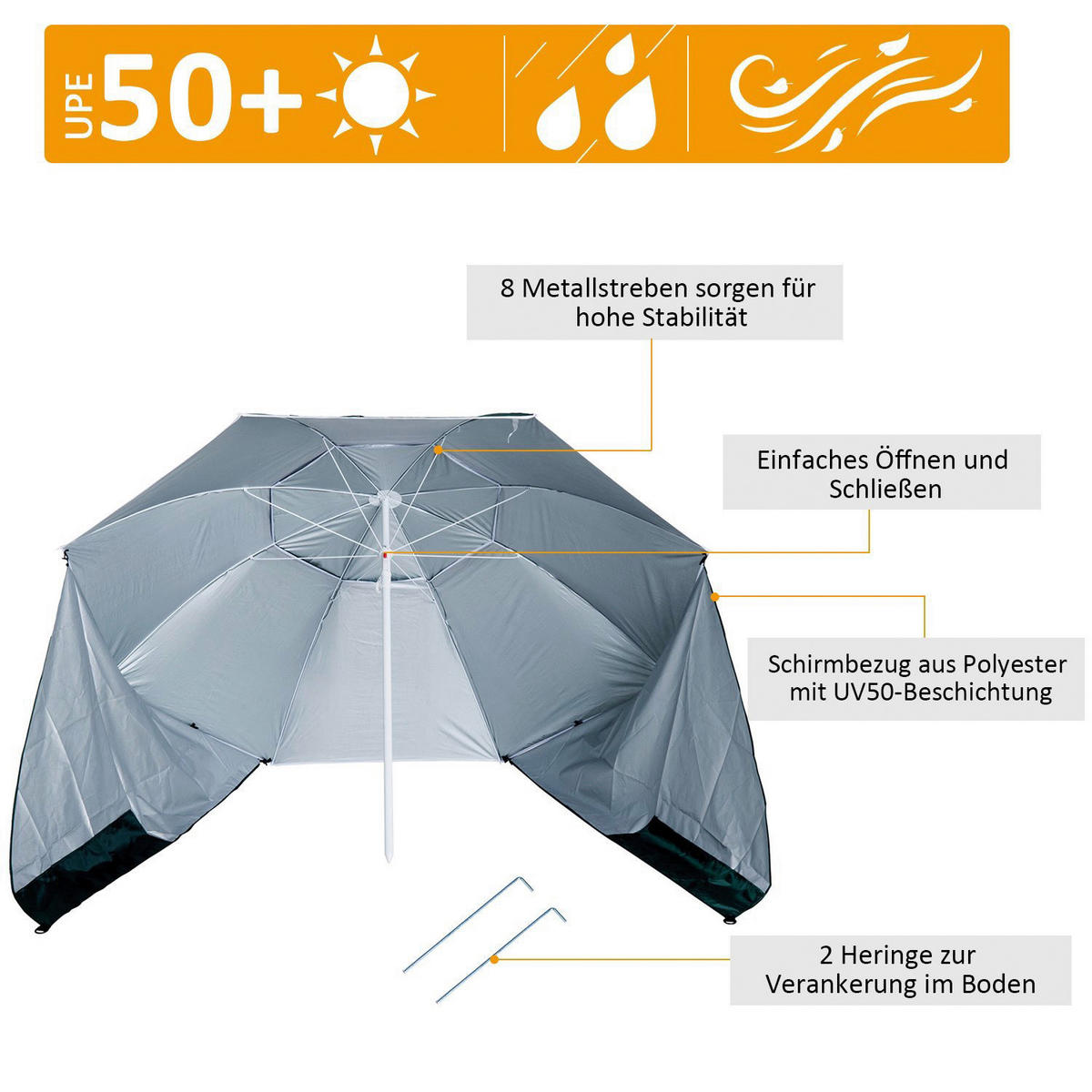 Outsunny Strandschirm-/Strandzelt 2in1 dunkelgrün Metall H/D: ca. 222x210 cm Strandschirm Strandzelt 2in1 - weiß/dunkelgrün (210,00/222,00cm) - Outsunny