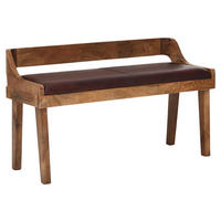 Wohnling Sitzbank dunkelbraun natur Leder Echtholz B/H/T: ca. 108x63x43 cm Sitzbank - dunkelbraun/natur (108,00/63,00/43,00cm) - Wohnling