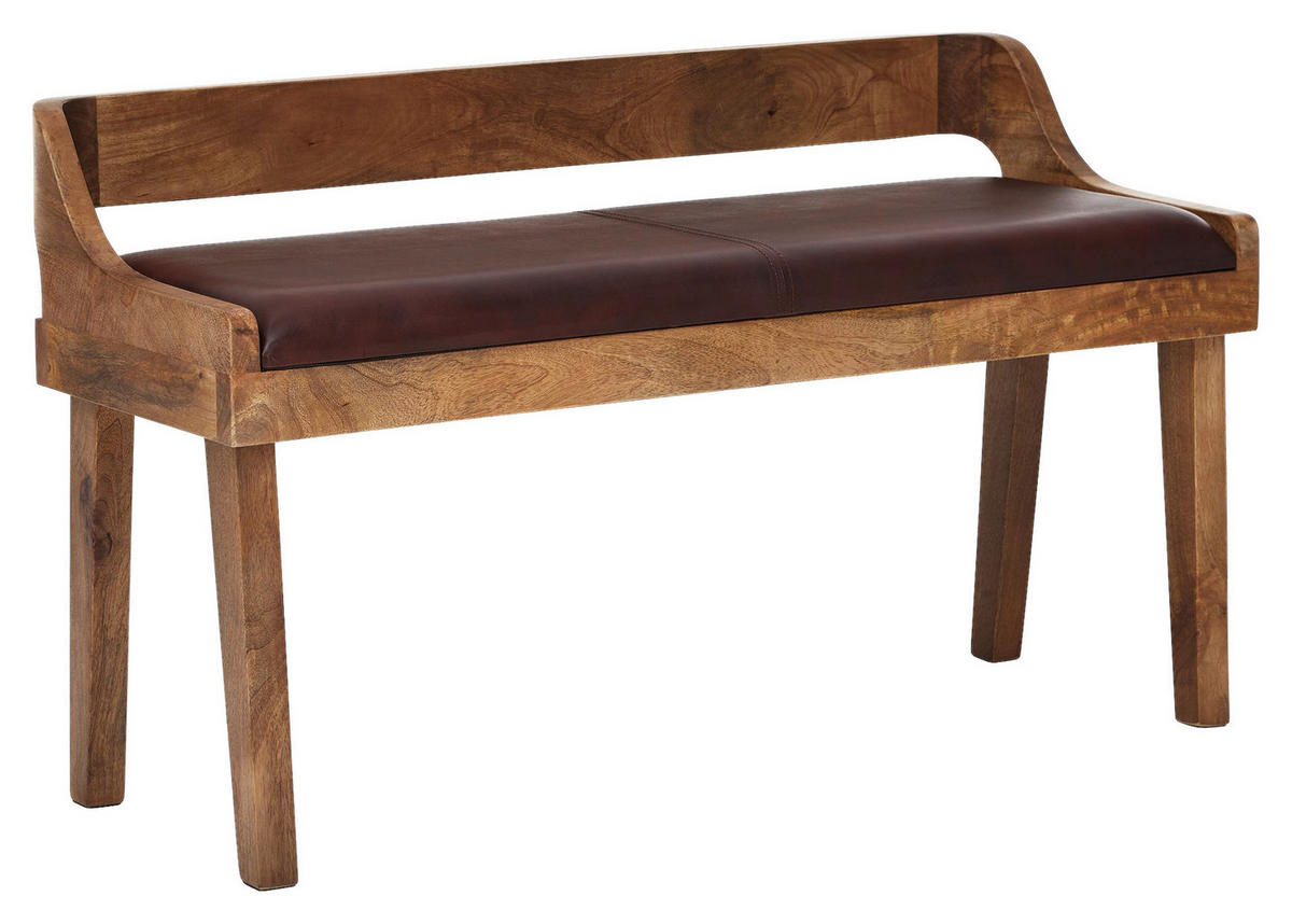 Wohnling Sitzbank dunkelbraun natur Leder Echtholz B/H/T: ca. 108x63x43 cm Sitzbank - dunkelbraun/natur (108,00/63,00/43,00cm) - Wohnling