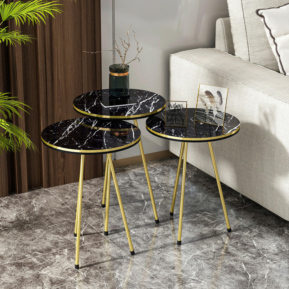 Beistelltisch 3er-Set. 21716146 schwarz Marmoroptik B/H/T: ca. 38x53,5x38 cm 3er-Set. 21716146 - schwarz/Marmoroptik (38,00/53,50/38,00cm) - moebel17