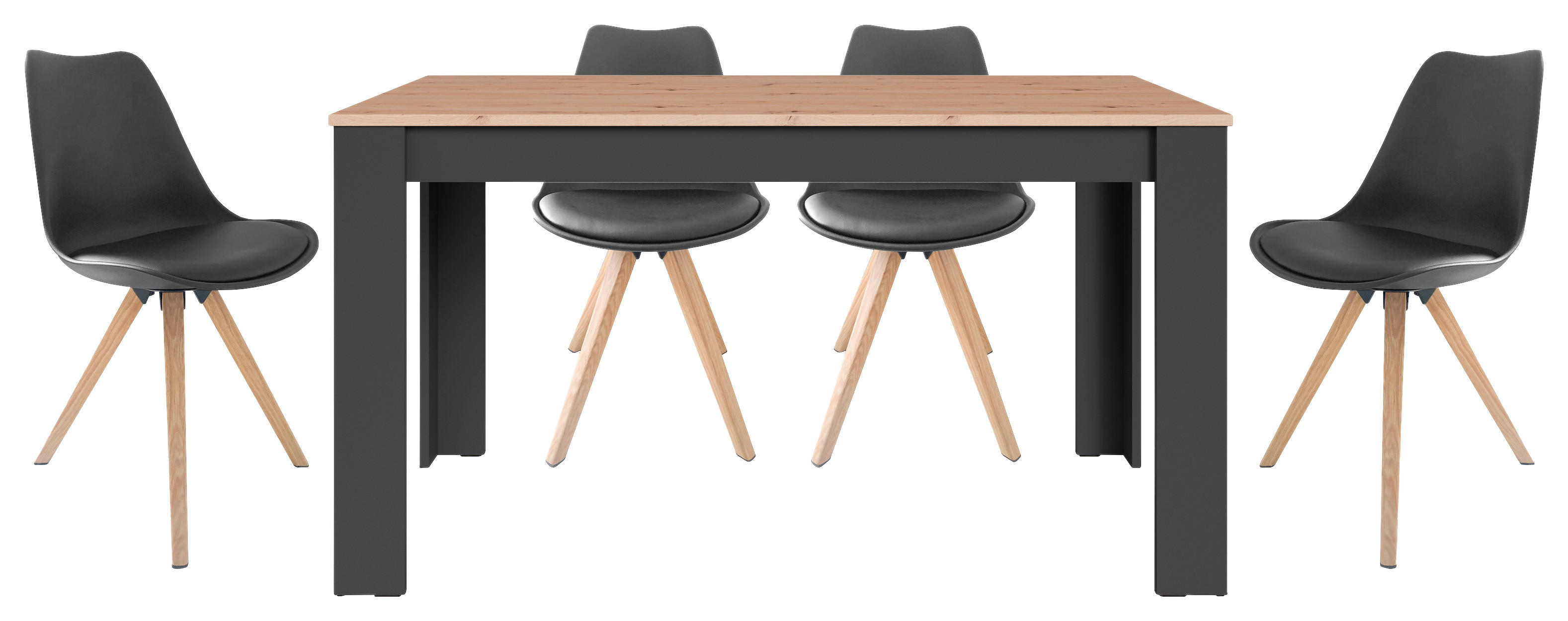 Tischgruppe KIRA anthrazit Eiche schwarz B/H/T: ca. 140x75x80 cm KIRA - Eiche/schwarz (140,00/75,00/80,00cm) - byLIVING