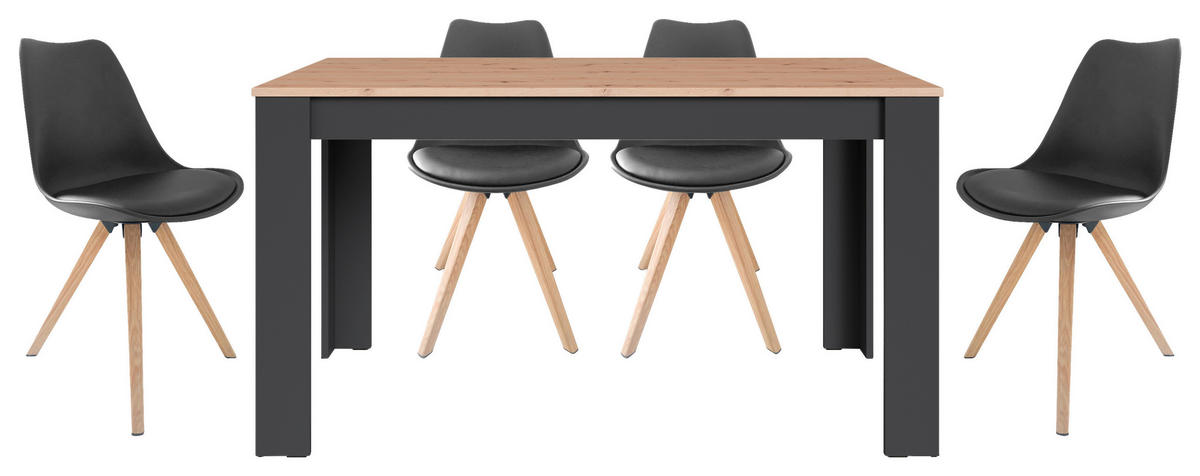 Tischgruppe KIRA anthrazit Eiche schwarz B/H/T: ca. 140x75x80 cm KIRA - Eiche/schwarz (140,00/75,00/80,00cm) - byLIVING