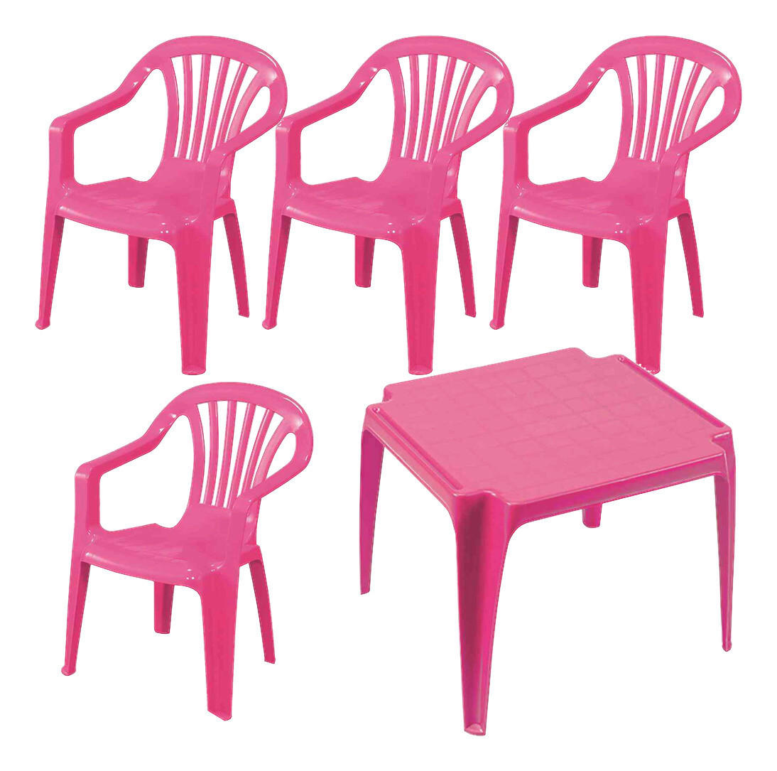 ProGarden Kindermöbel-Set pink Kunststoff B/H/L: ca. 38x53x43 cm Kindermöbel-Set_4xSessel_1xTisch - pink (43,00/38,00/53,00cm) - ProGarden