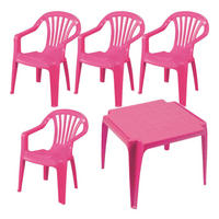 ProGarden Kindermöbel-Set pink Kunststoff B/H/L: ca. 38x53x43 cm Kindermöbel-Set_4xSessel_1xTisch - pink (43,00/38,00/53,00cm) - ProGarden