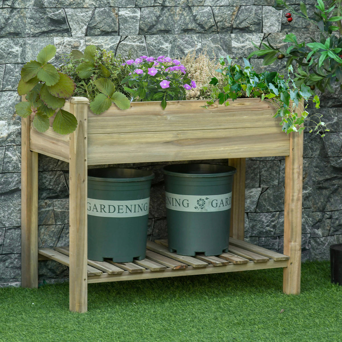 Outsunny Hochbeet grün Holz B/H/L: ca. 51x76x91 cm Hochbeet - grün (91,00/51,00/76,00cm) - Outsunny