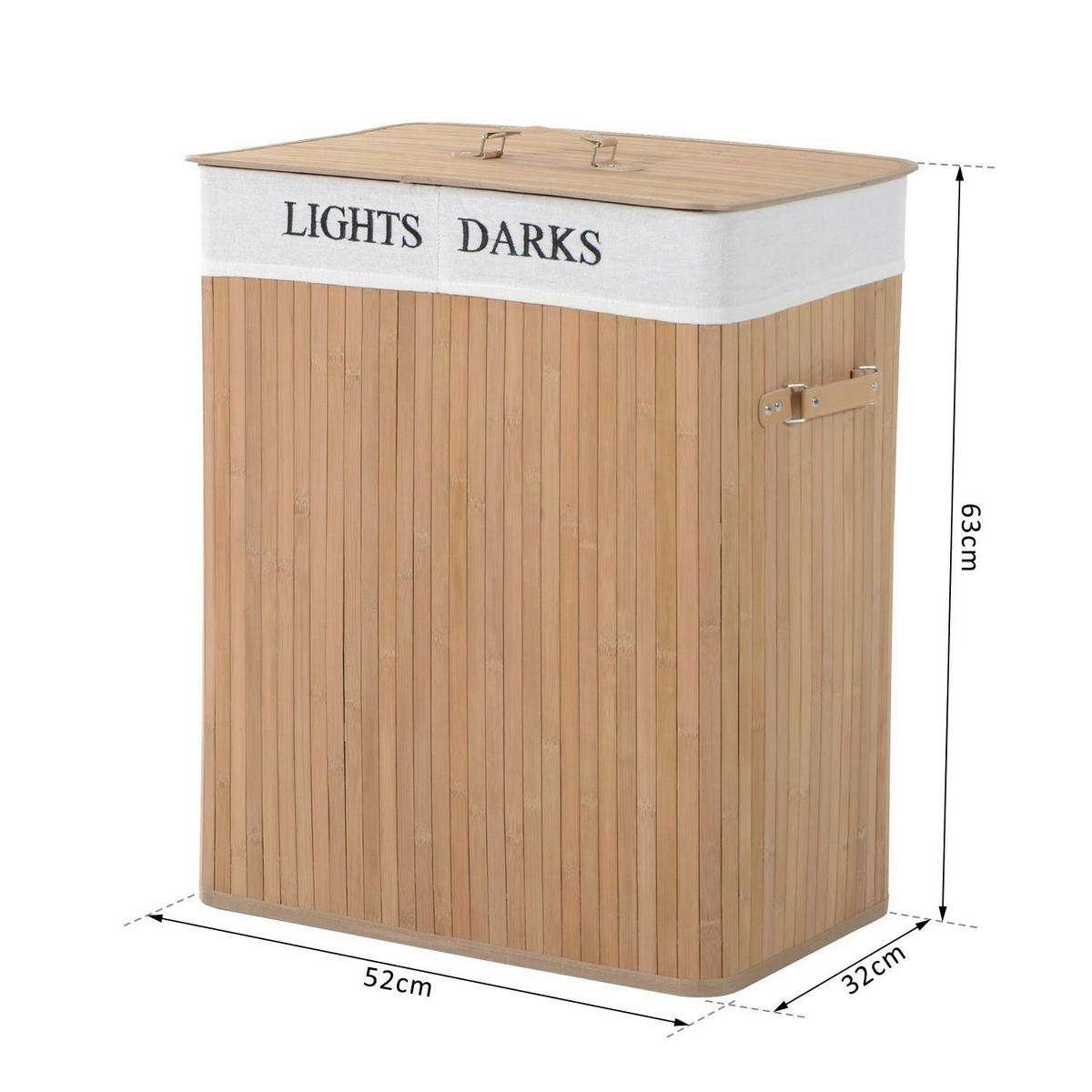 Wäschekorb mit 2 Tragegriffen natur Bambus Stoff Kunststoff B/H/L: ca. 32x63x52 cm Wäschekorb 850-020 - natur (52,00/32,00/63,00cm) - HOMCOM