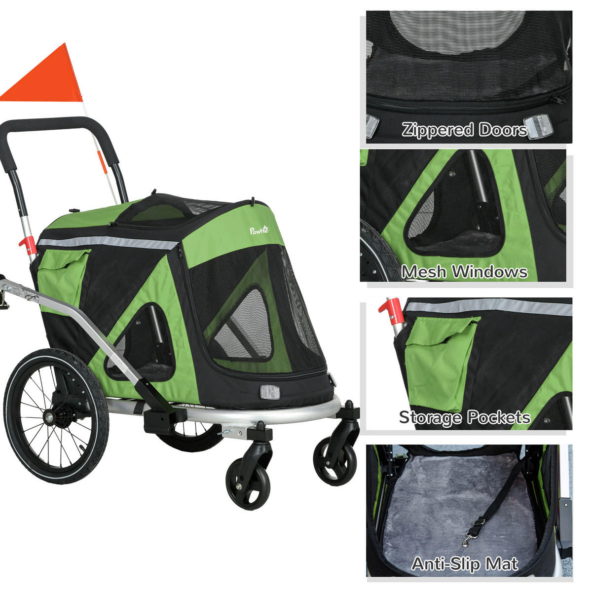 PawHut Hunde-Zubehör grün Polyester B/H/L: ca. 68x150x95 cm Hundeanhänger - grün (95,00/68,00/150,00cm) - PawHut