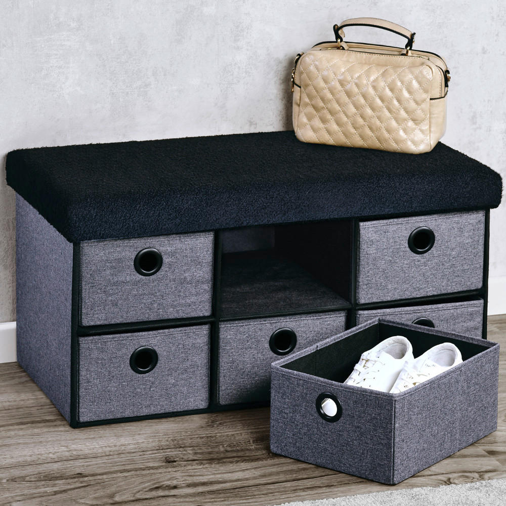 Kesper Sitzbank grau B/H/L: ca. 37,5x10x77 cm Sitzbank_mit_Aufbewahrungsboxen - schwarz/grau (77,00/37,50/10,00cm) - Kesper