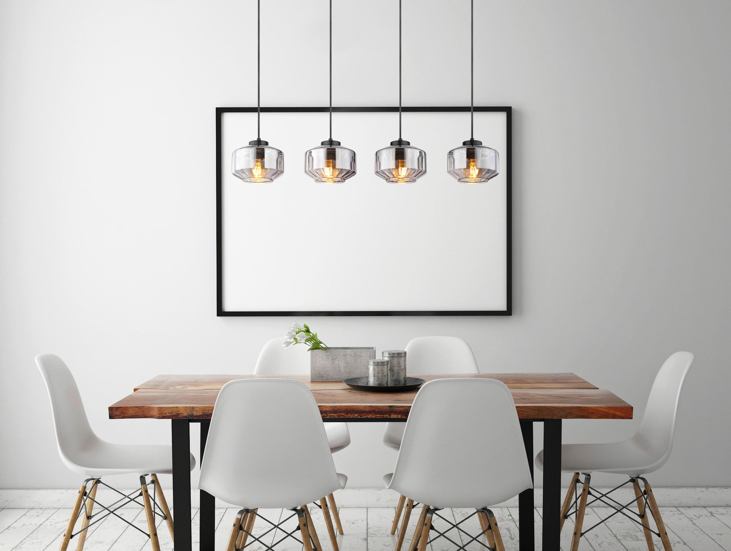 GLOBO Pendelleuchte Rauch schwarz Metall Glas B/H/T: ca. 18x120x96 cm E27 4 Brennstellen CHRISTIANA - schwarz/Rauch (18,00/120,00/96,00cm) - GLOBO