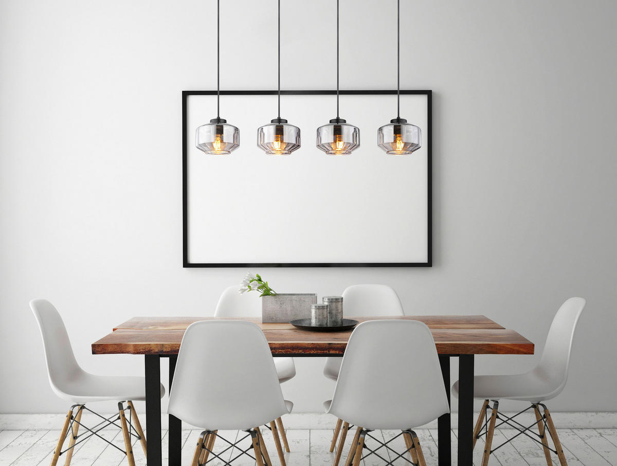 GLOBO Pendelleuchte Rauch schwarz Metall Glas B/H/T: ca. 18x120x96 cm E27 4 Brennstellen CHRISTIANA - schwarz/Rauch (18,00/120,00/96,00cm) - GLOBO