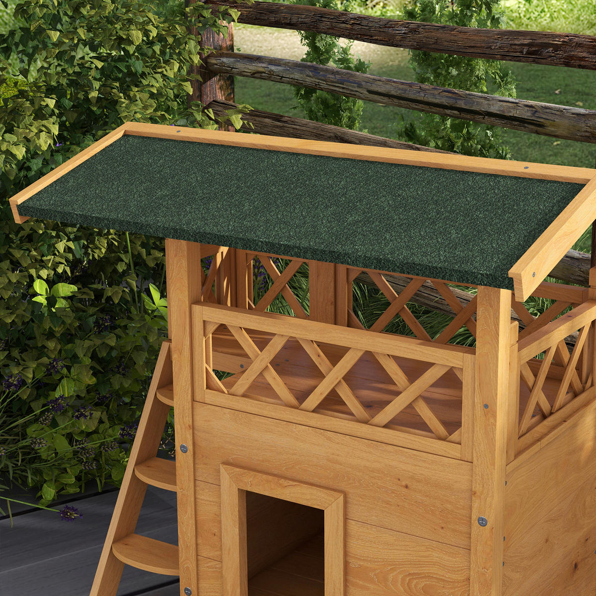 PawHut Katzen-Zubehör grün Edelstahl B/H/L: ca. 50x77x73 cm Katzenhaus - natur/grün (73,00/50,00/77,00cm) - PawHut