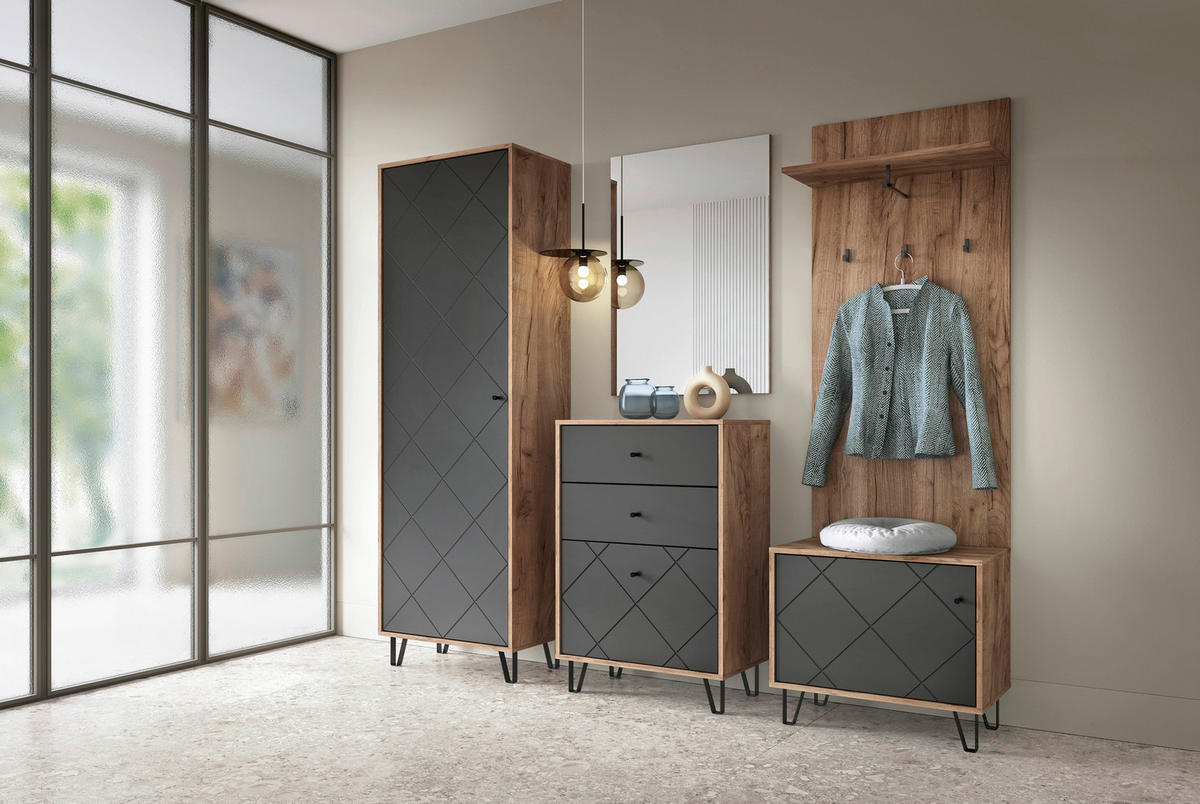 Kommode BILBAO Eiche Tabak Nachbildung anthrazit B/H/T: ca. 63,4x95,5x40 cm BILBAO - Eiche/anthrazit (63,40/95,50/40,00cm) - WIPMEB