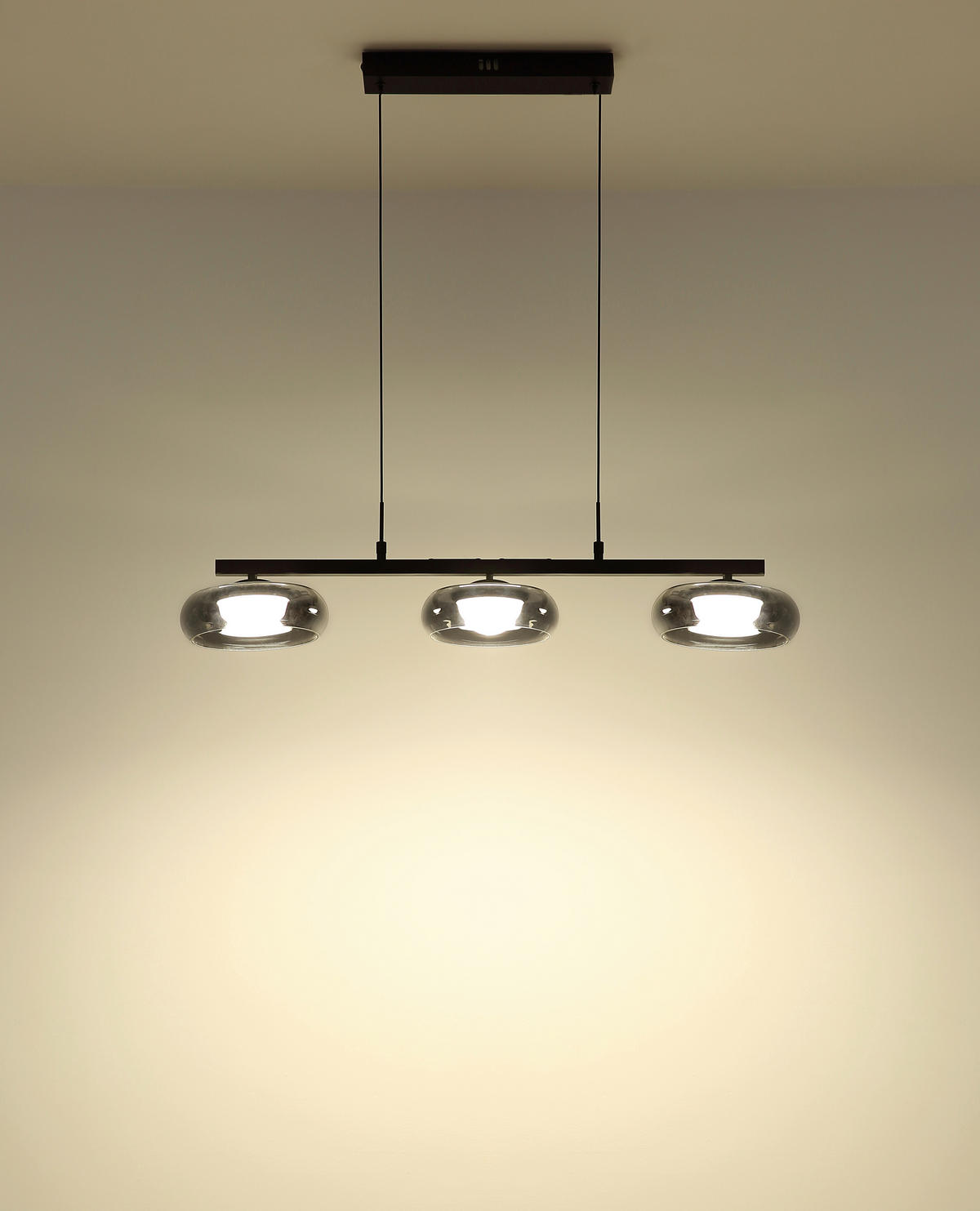 GLOBO Hängeleuchte schwarz Rauch Metall Glas B/H/L: ca. 26x17x91 cm Hängeleuchte-Carlene - schwarz/Rauch (91,00/26,00/17,00cm) - GLOBO