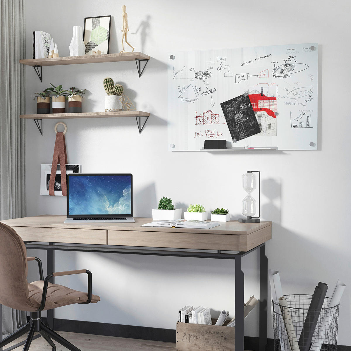 Vinsetto Wandboard Magnettafel - weiß (0,40/60,00/90,00cm) - Vinsetto