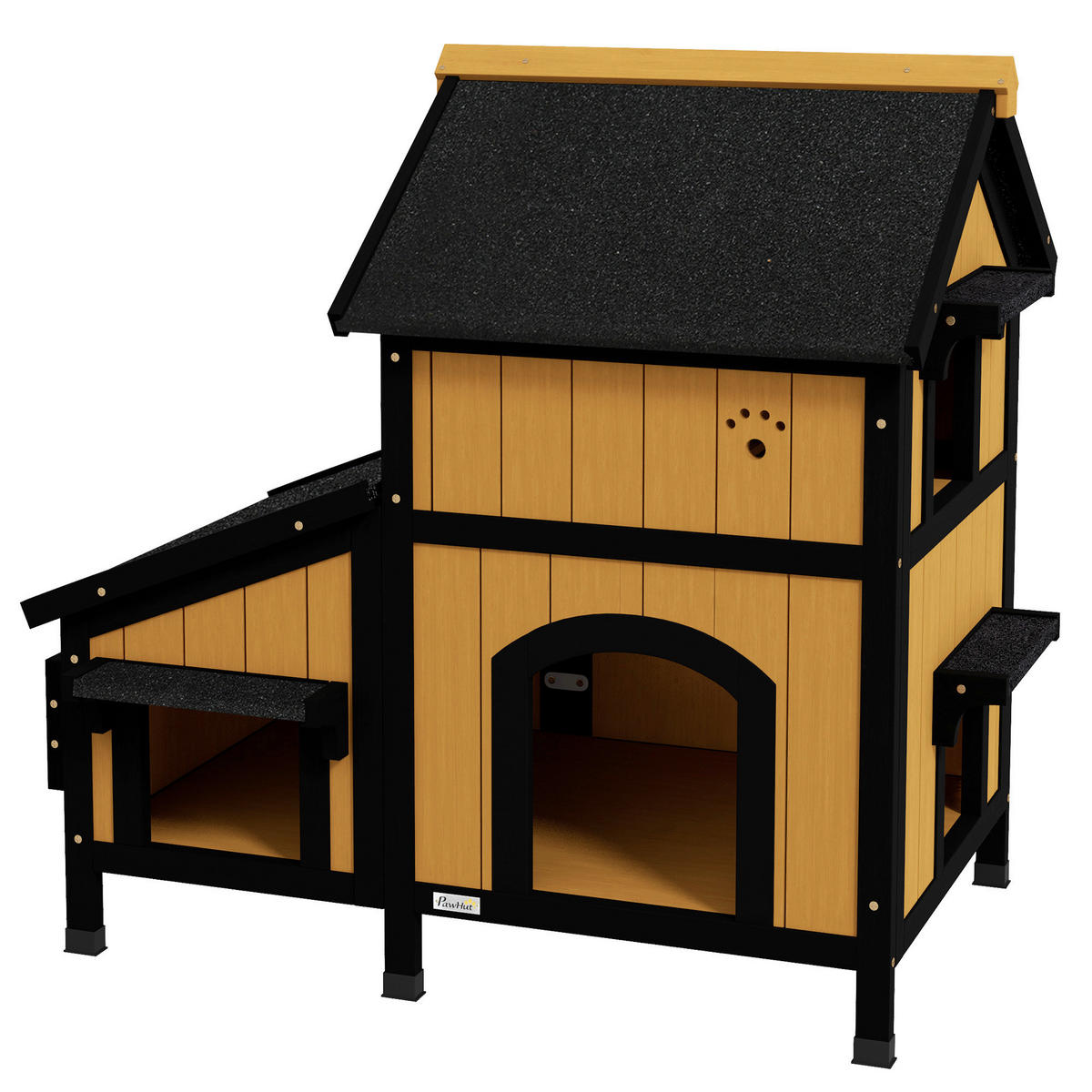 PawHut Katzen-Zubehör gelb Holz B/H/L: ca. 65x96x85,5 cm Katzenhaus - gelb (85,50/65,00/96,00cm) - PawHut