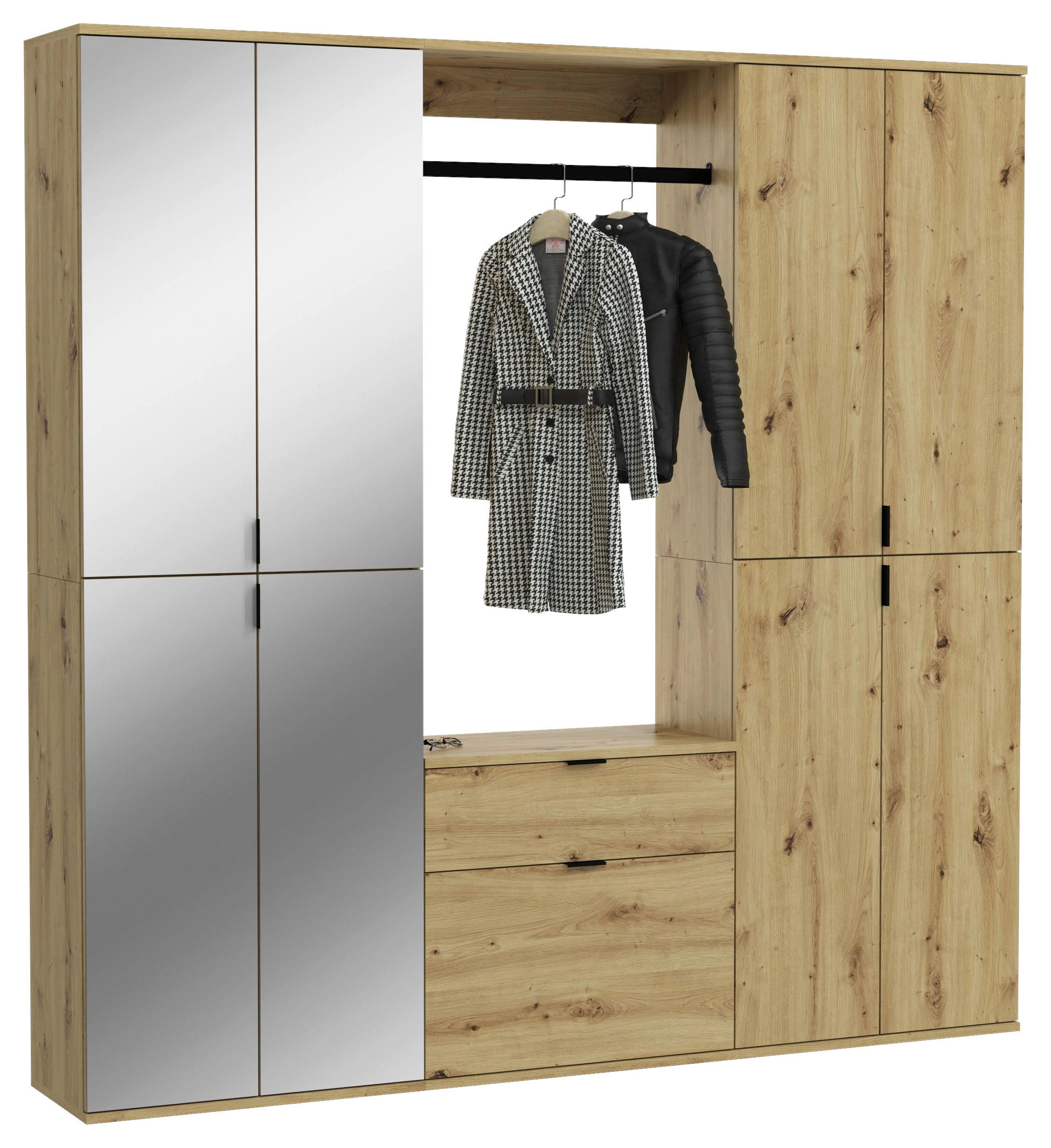 Garderobenset PROJEKT Eiche Artisan Nachbildung Spiegel B/H/T: ca. 183x193x34 cm PROJEKT - Eiche (183,00/193,00/34,00cm) - xonox.home