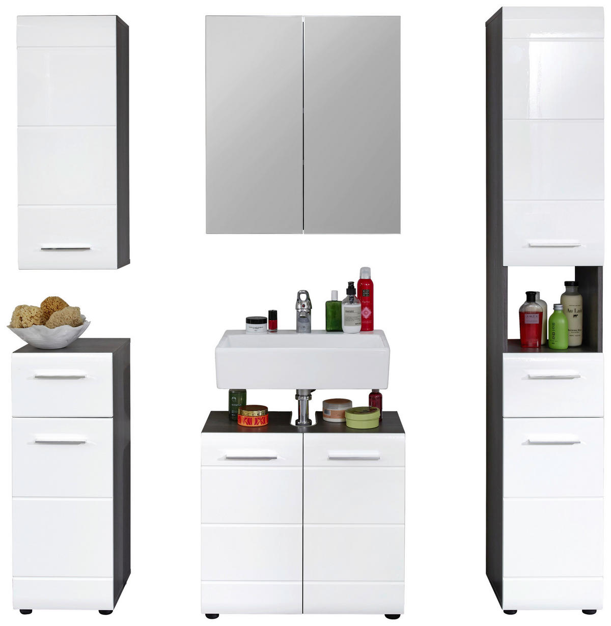 Waschbeckenunterschrank Line Rauchsilber Nachbildung weiß Hochglanz B/H/T: ca. 60x56x31 cm Line - weiß (60,00/56,00/31,00cm)