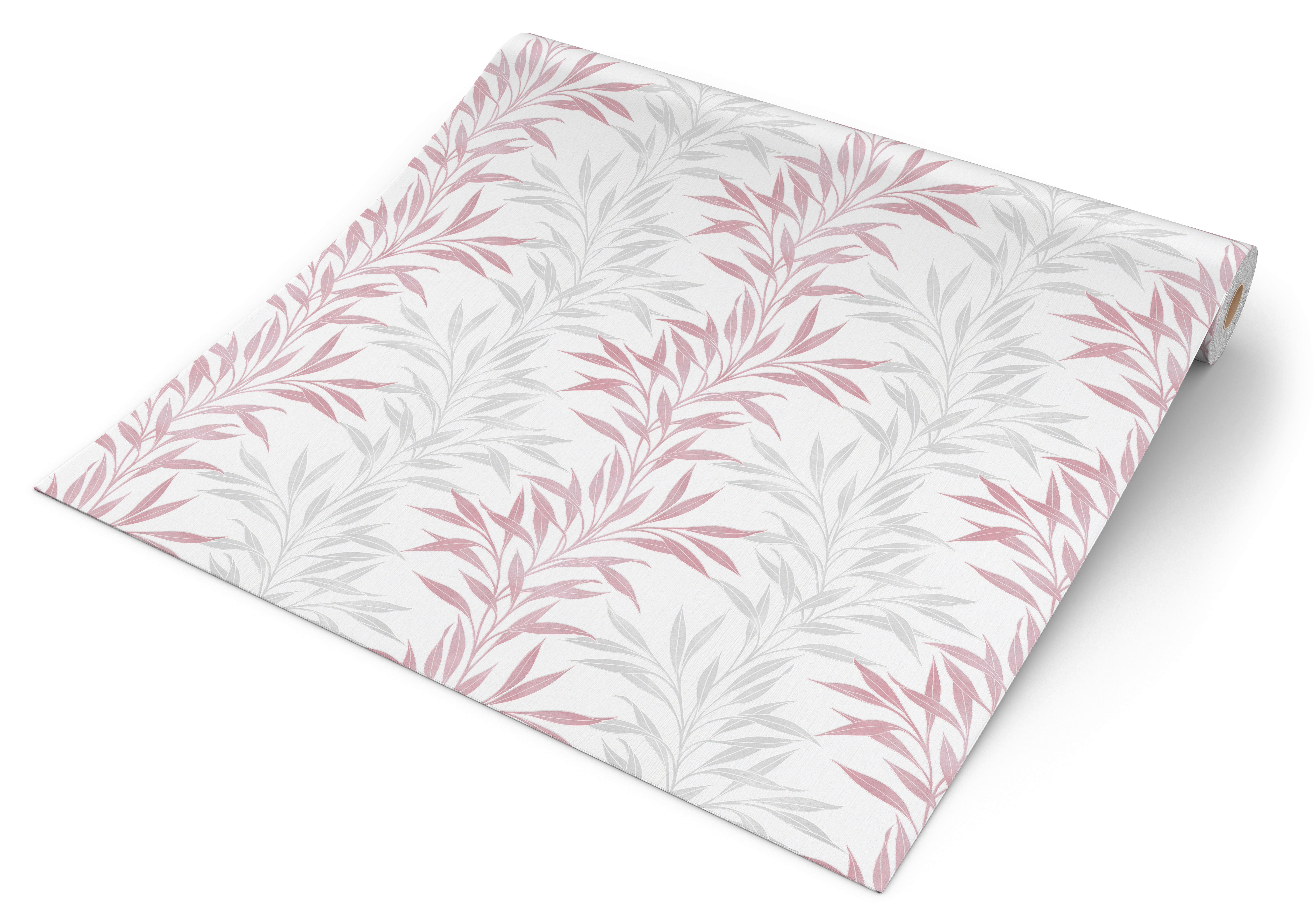 Vliestapete Blätter rosa grau weiß B/L: ca. 53x1005 cm Vliestapete_10093-05 - weiß/rosa (53,00/1005,00cm)